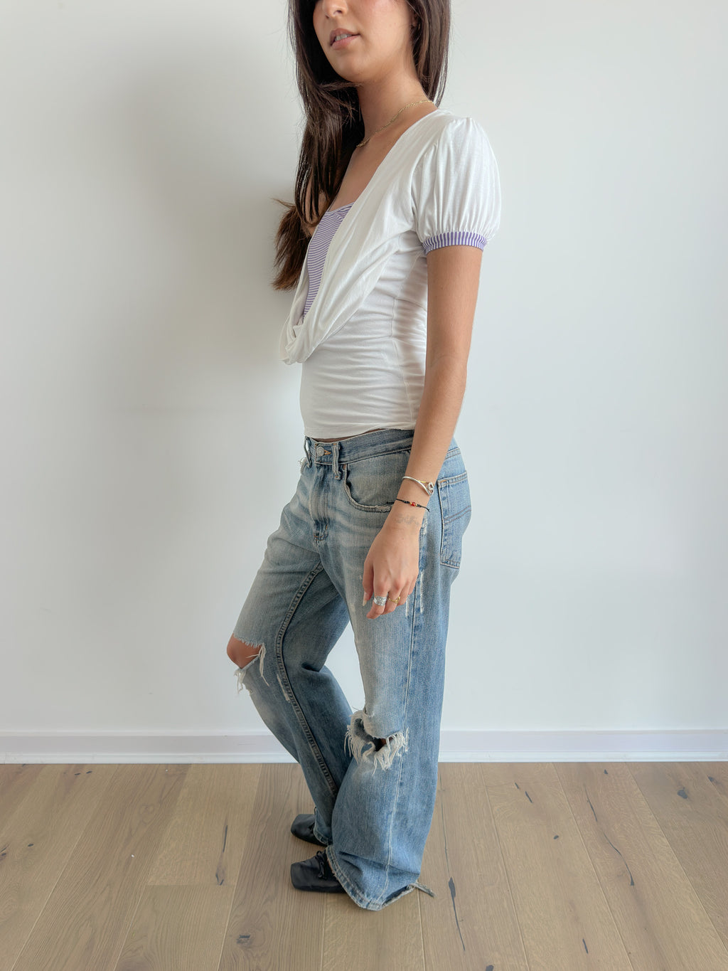 draped stripe tee / size s
