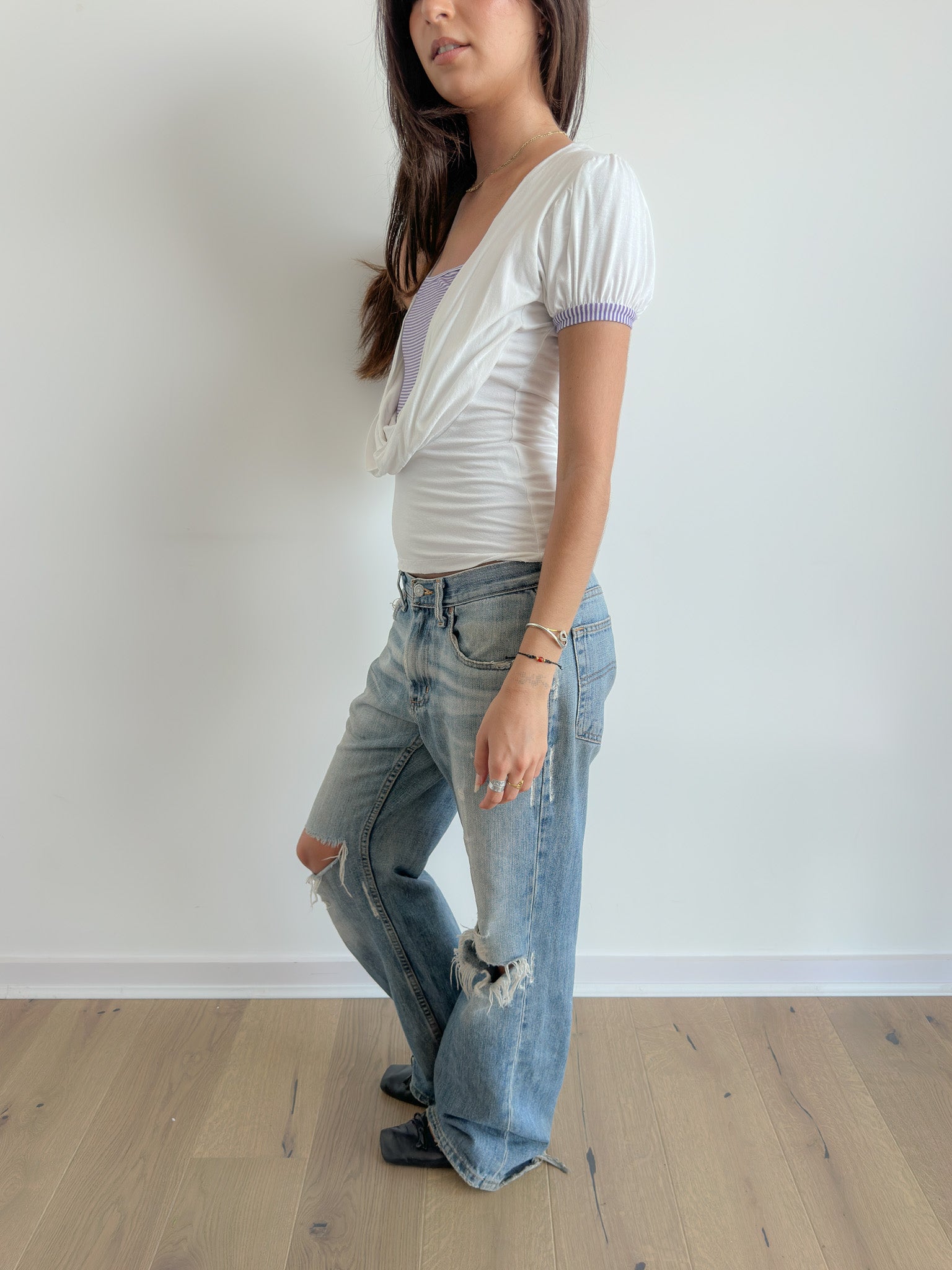 draped stripe tee / size s