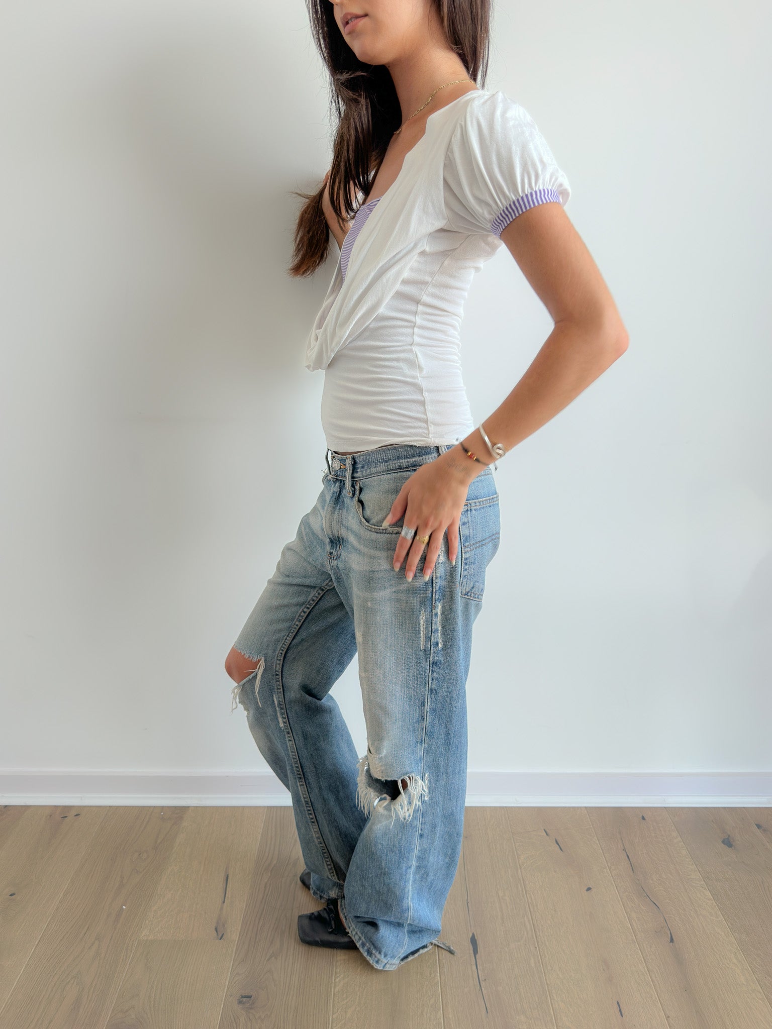 draped stripe tee / size s
