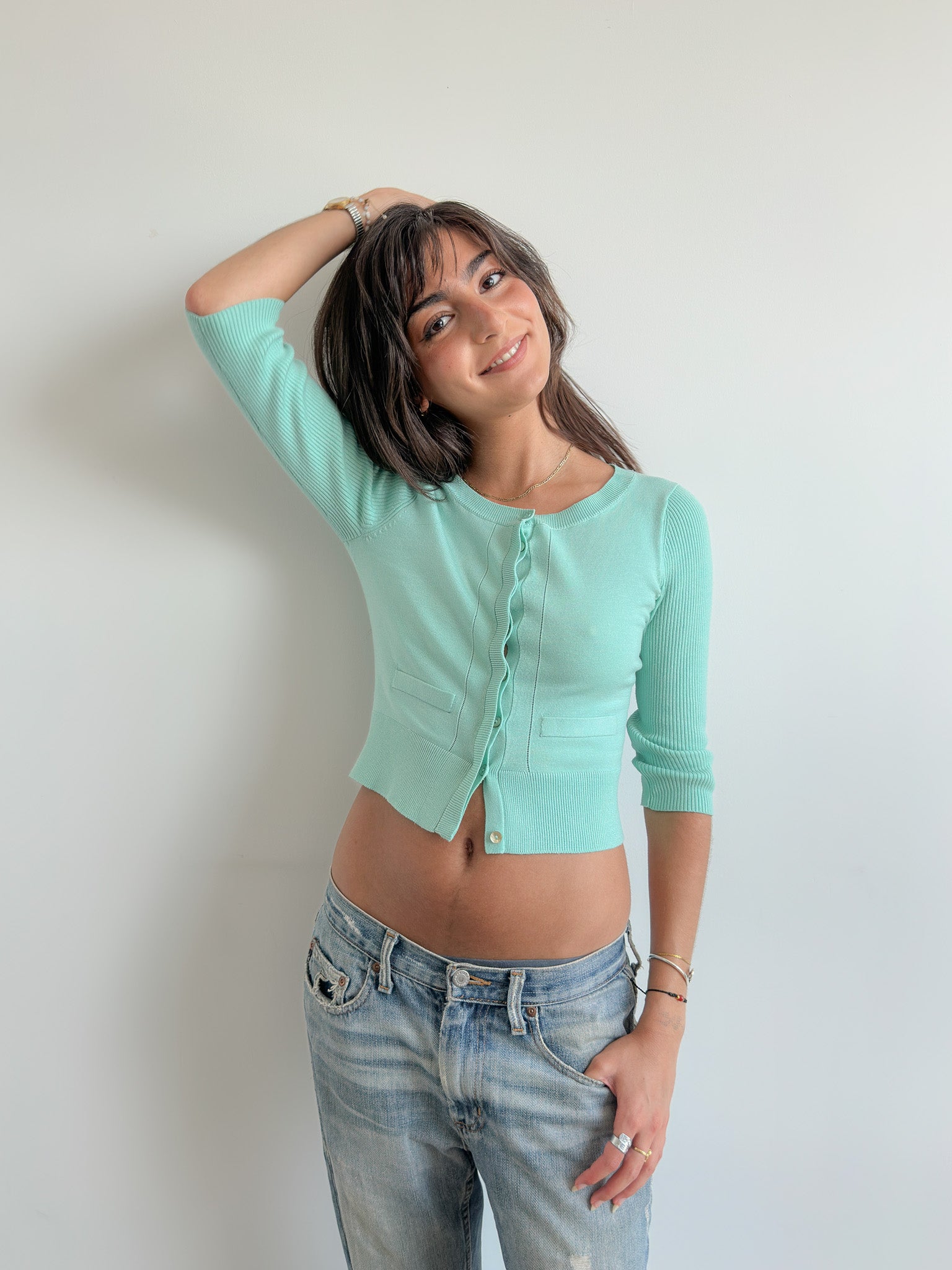 3/4 sleeve cardigan / size xs-s