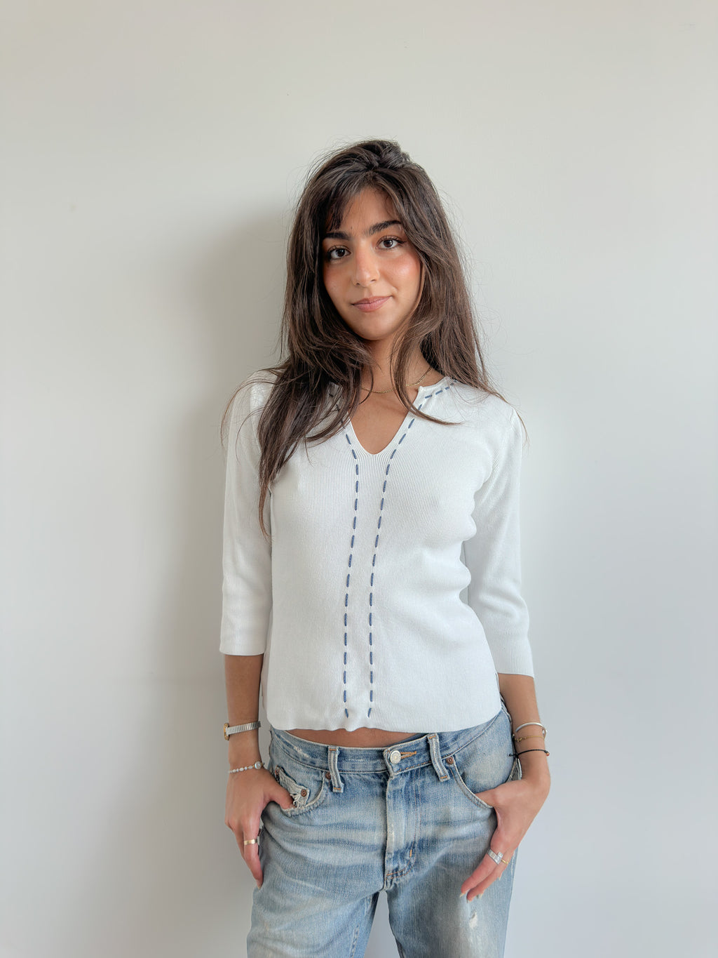 3/4 sleeve knit top / size s-m