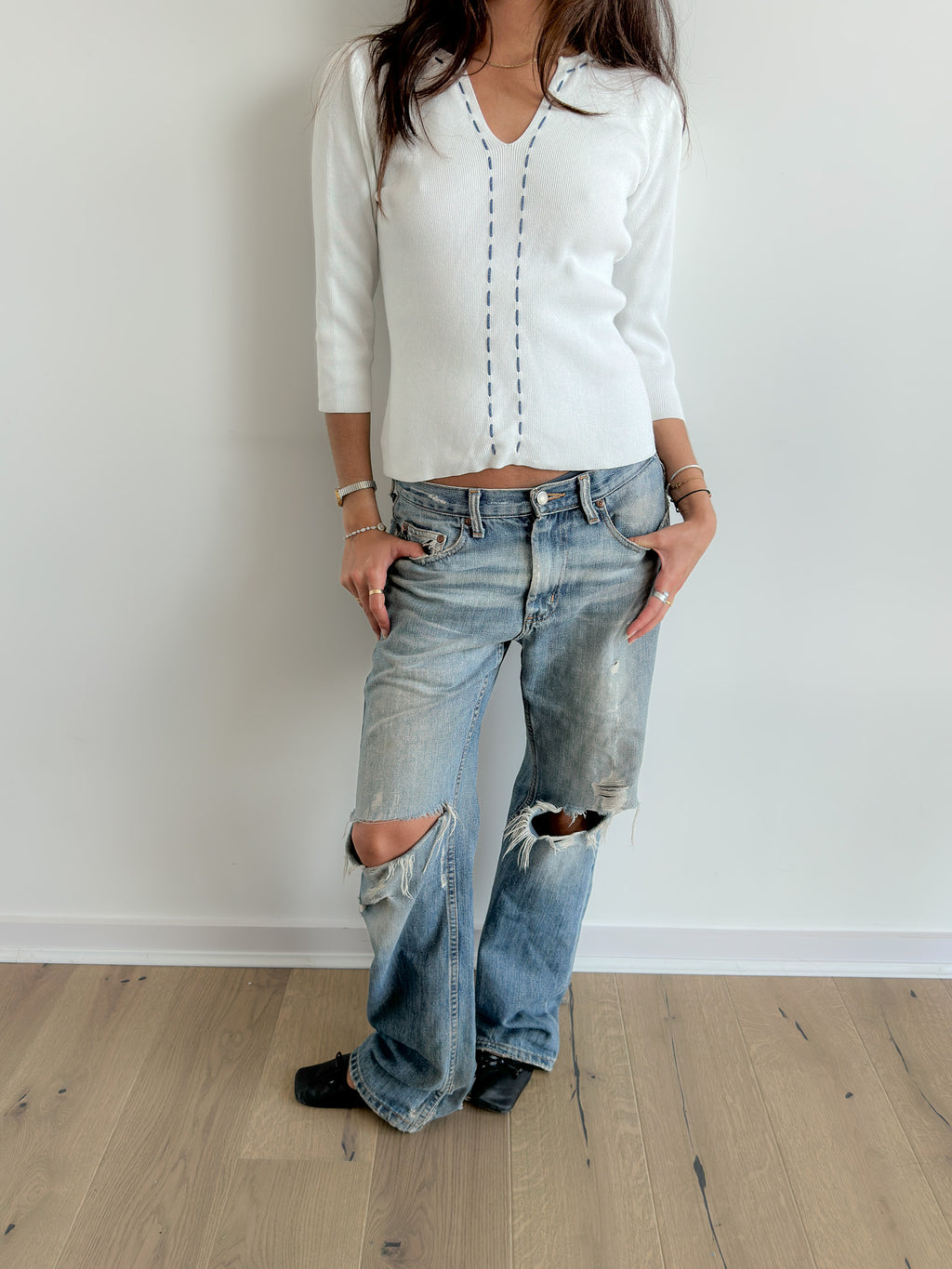 3/4 sleeve knit top / size s-m