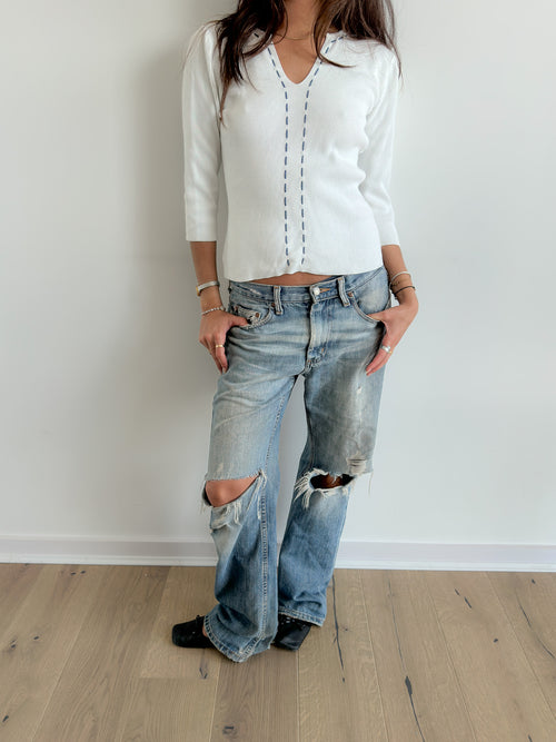 3/4 sleeve knit top / size s-m