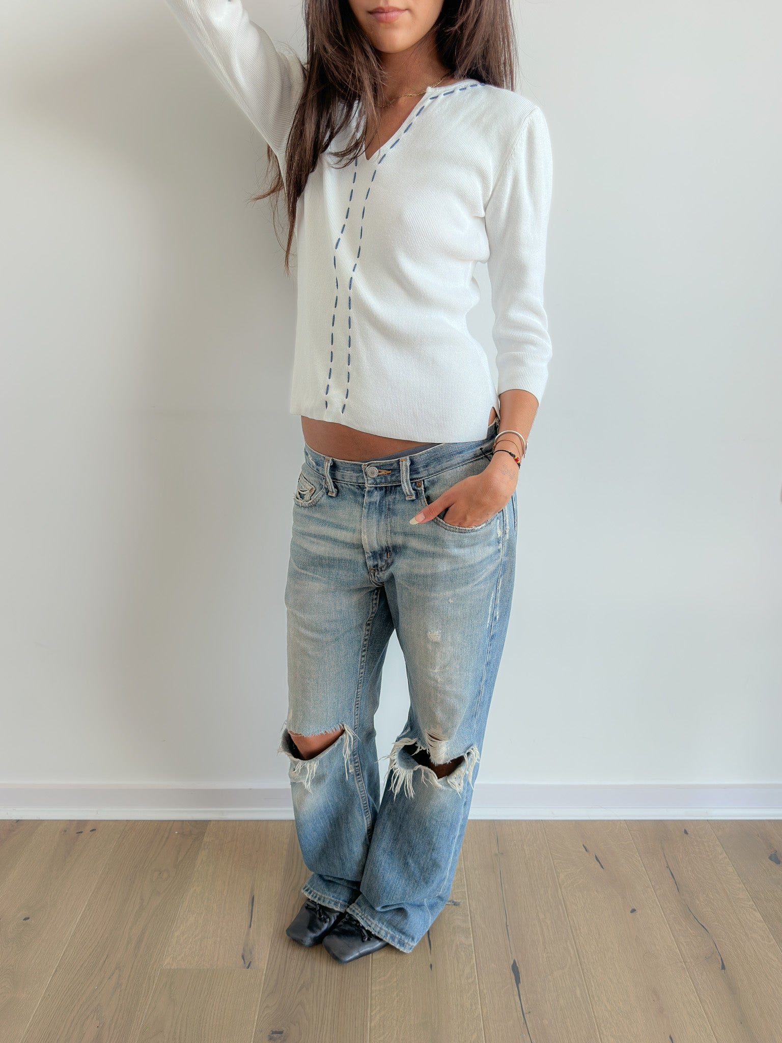 3/4 sleeve knit top / size s-m