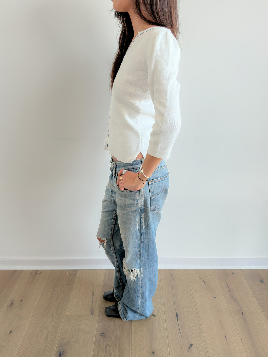 3/4 sleeve knit top / size s-m