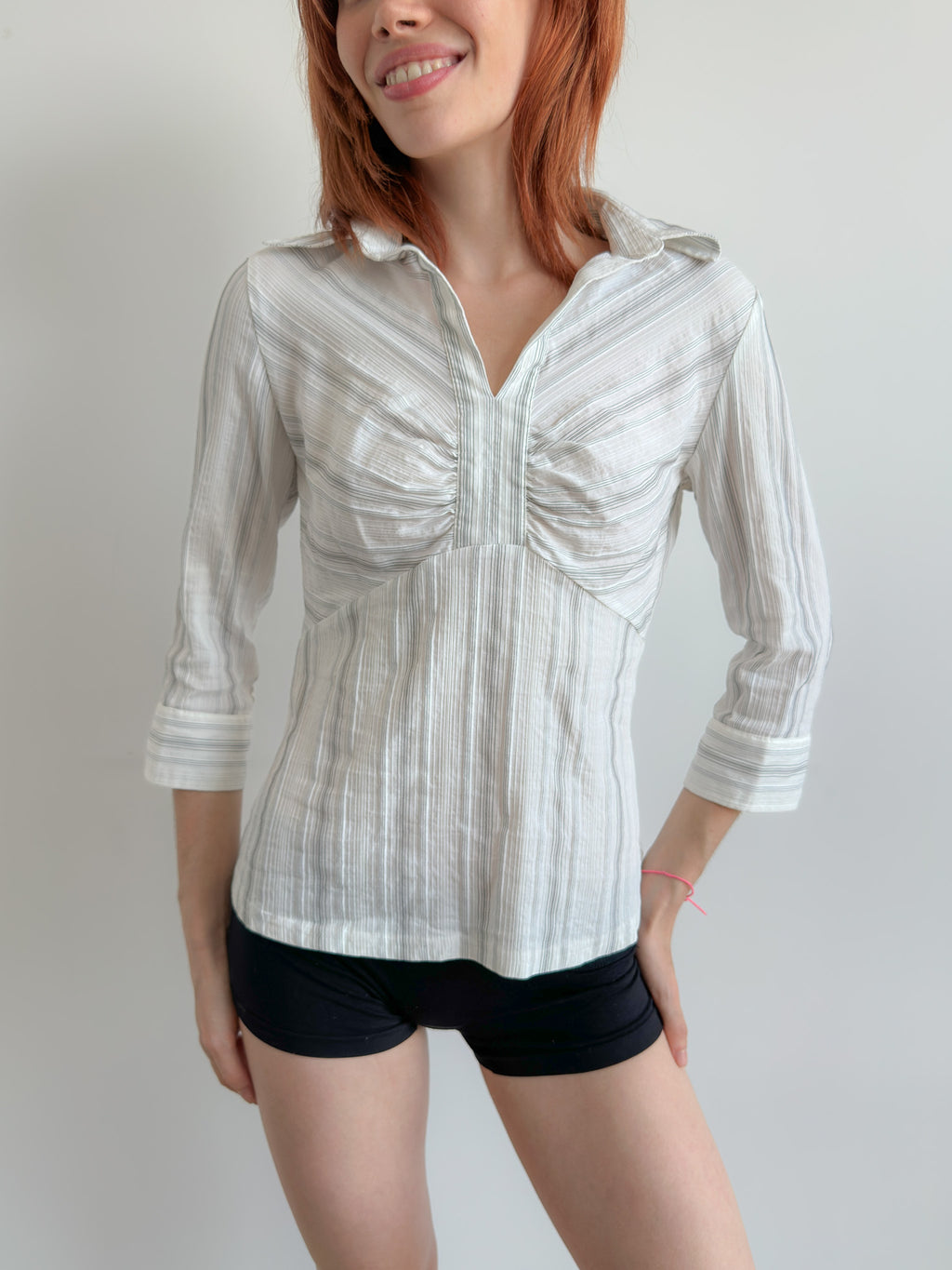 3/4 sleeve pinstripe shirt / size s