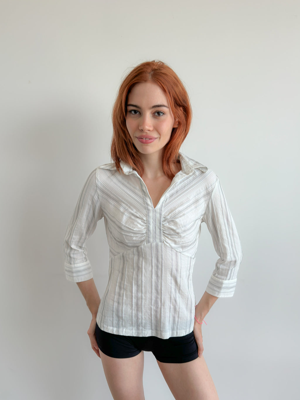 3/4 sleeve pinstripe shirt / size s