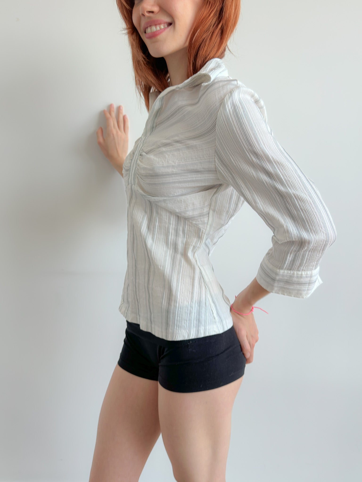 3/4 sleeve pinstripe shirt / size s