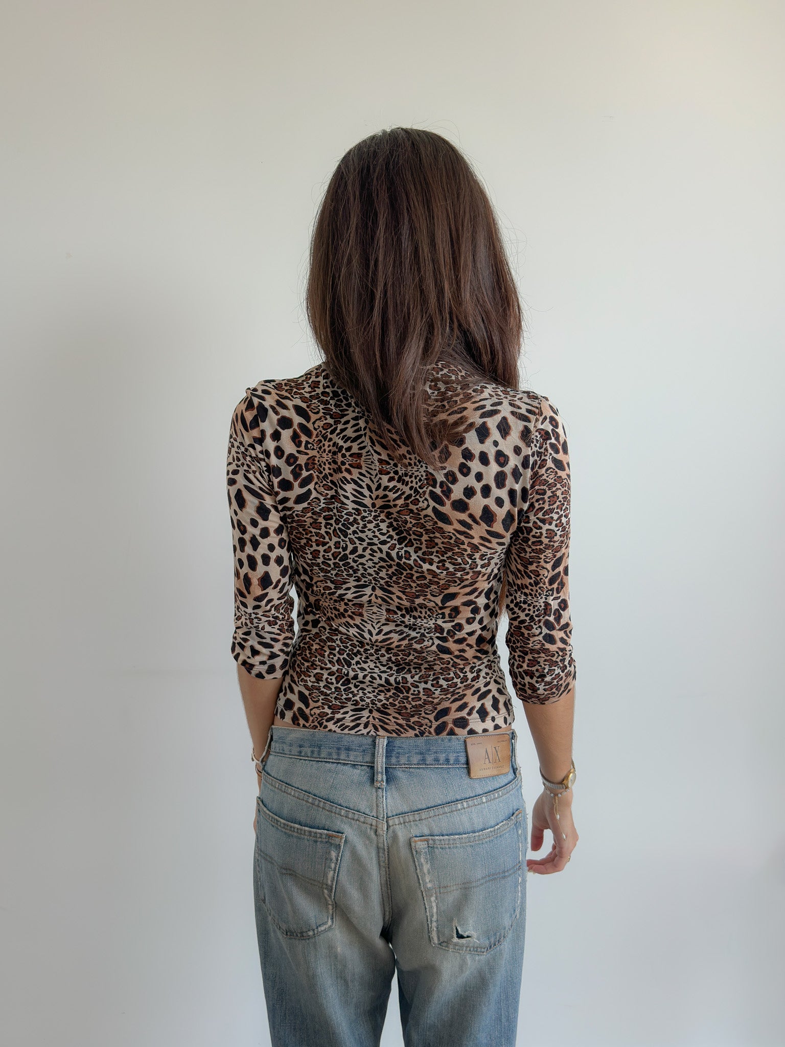 3/4 sleeve leopard top / size xs-s