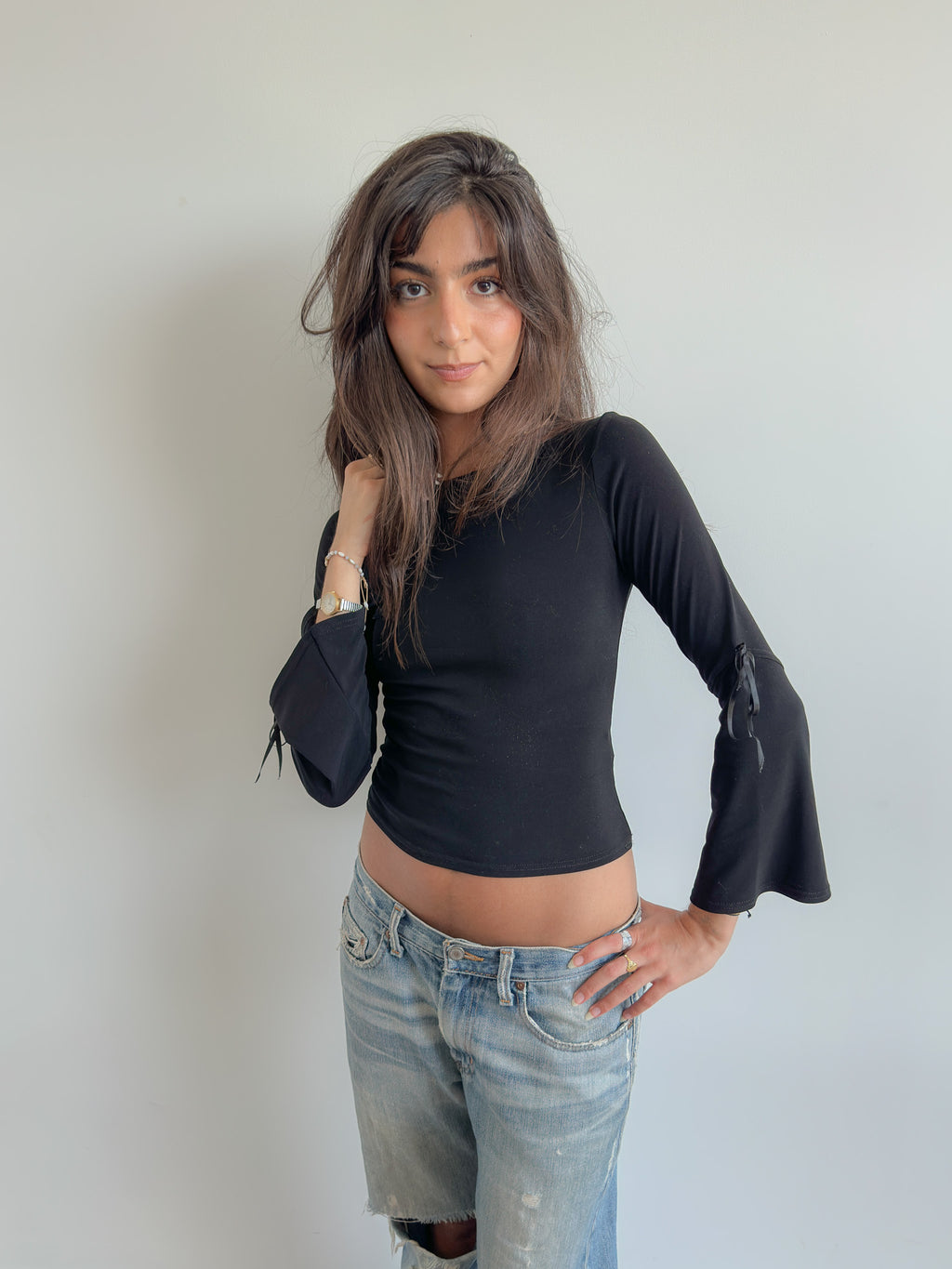 slash neck top / size xs-s