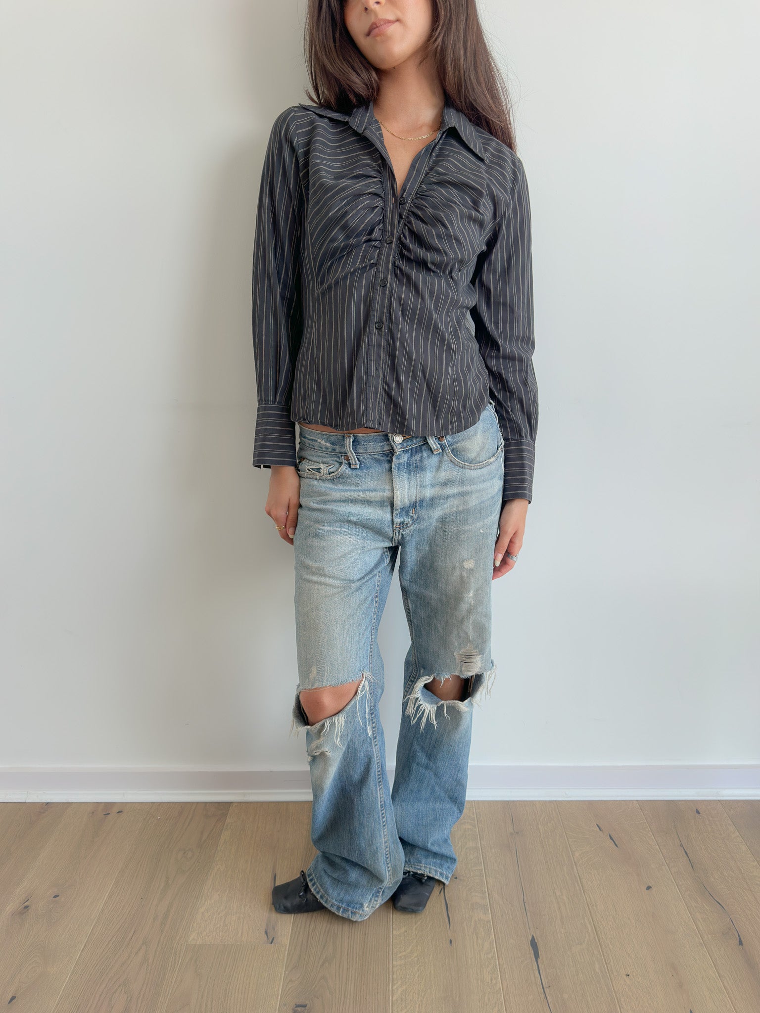 ruched pinstripe shirt / size s