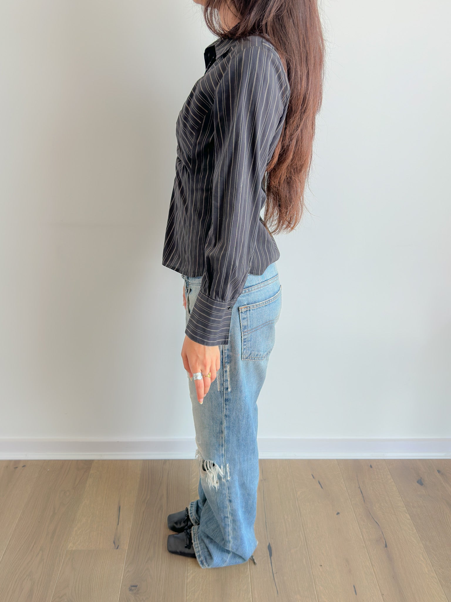 ruched pinstripe shirt / size s