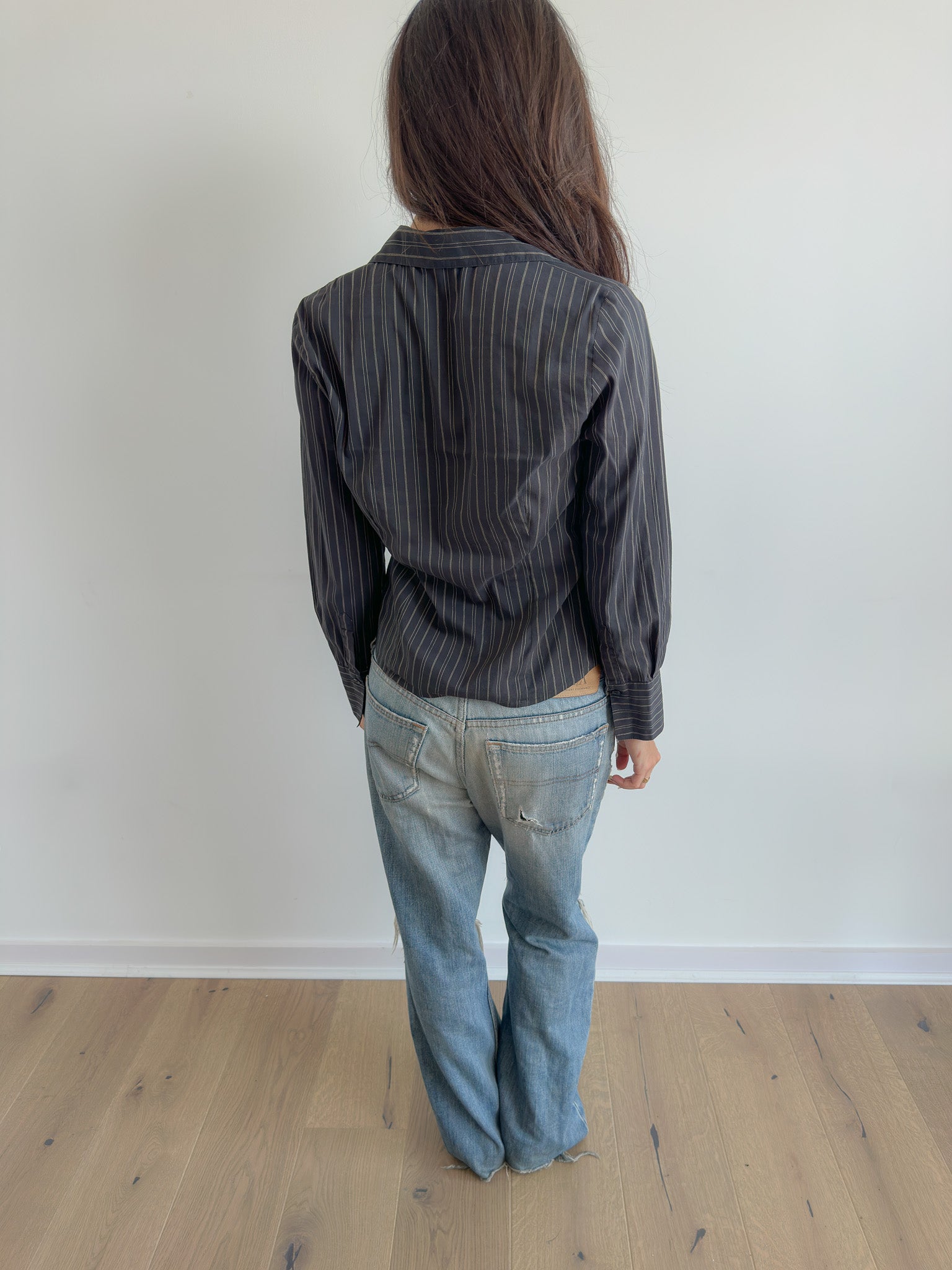 ruched pinstripe shirt / size s
