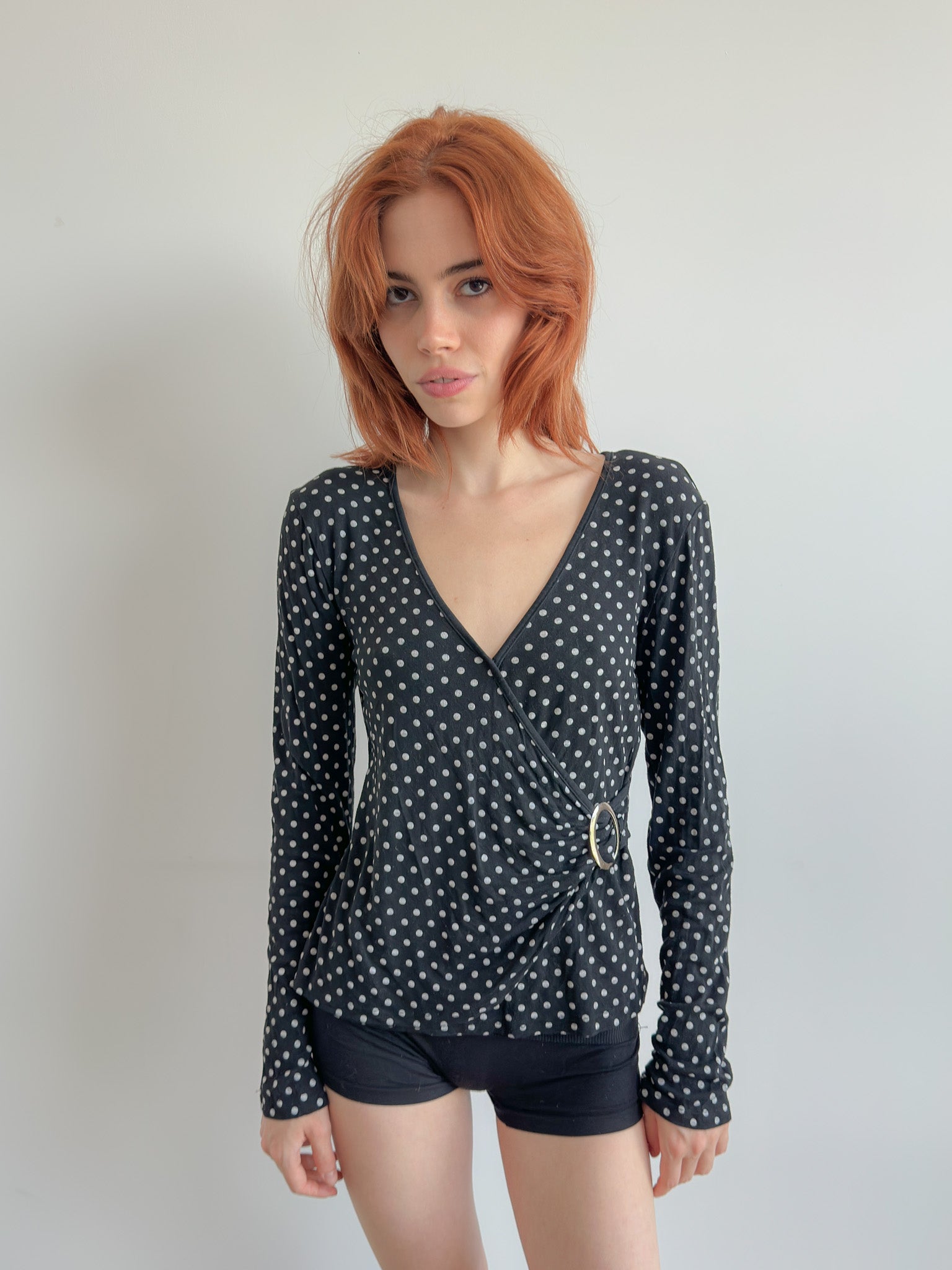 polka dot wrap top / size s-m