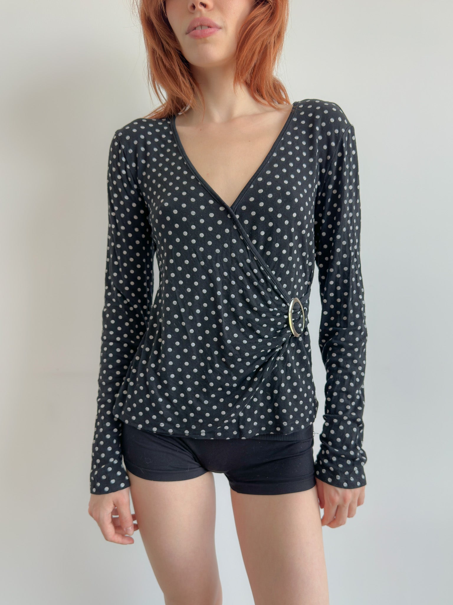 polka dot wrap top / size s-m