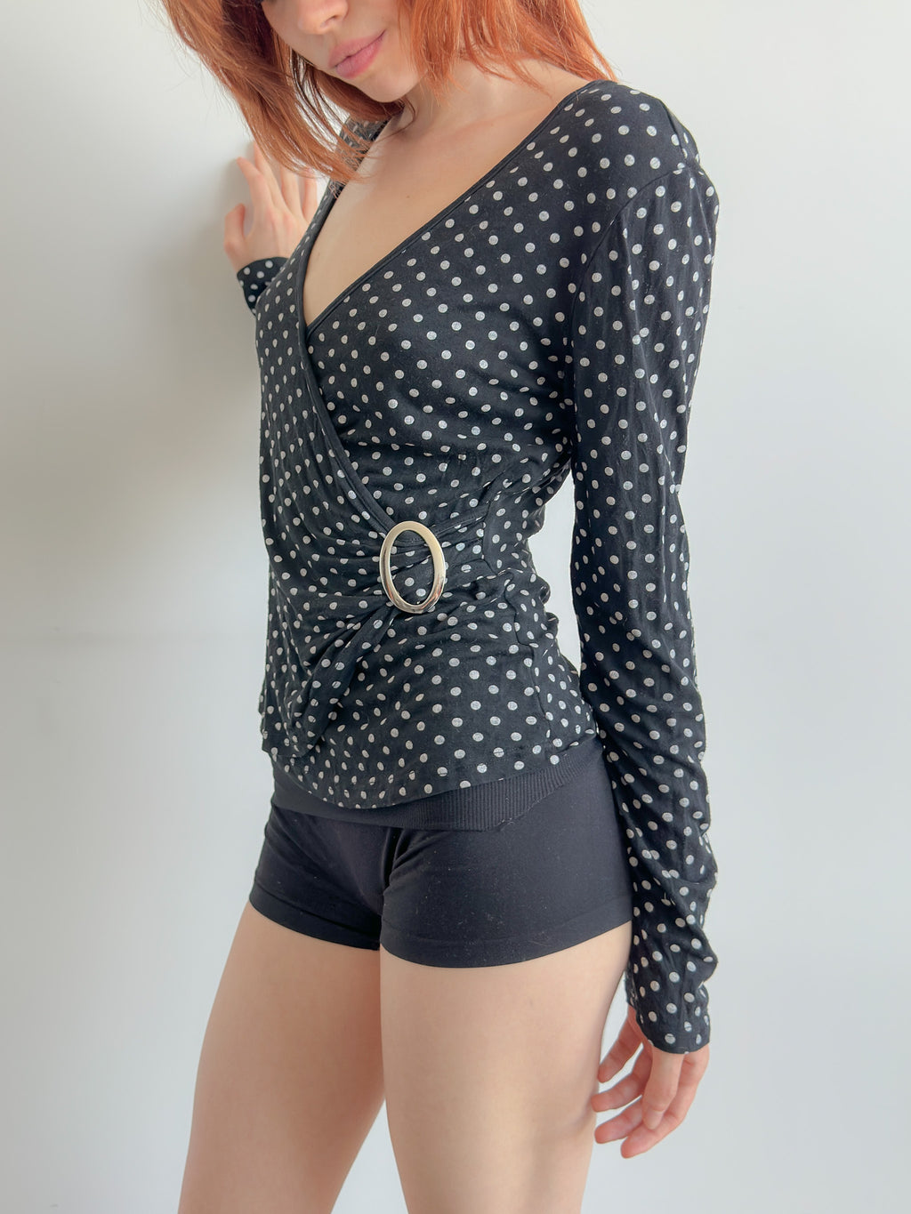 polka dot wrap top / size s-m