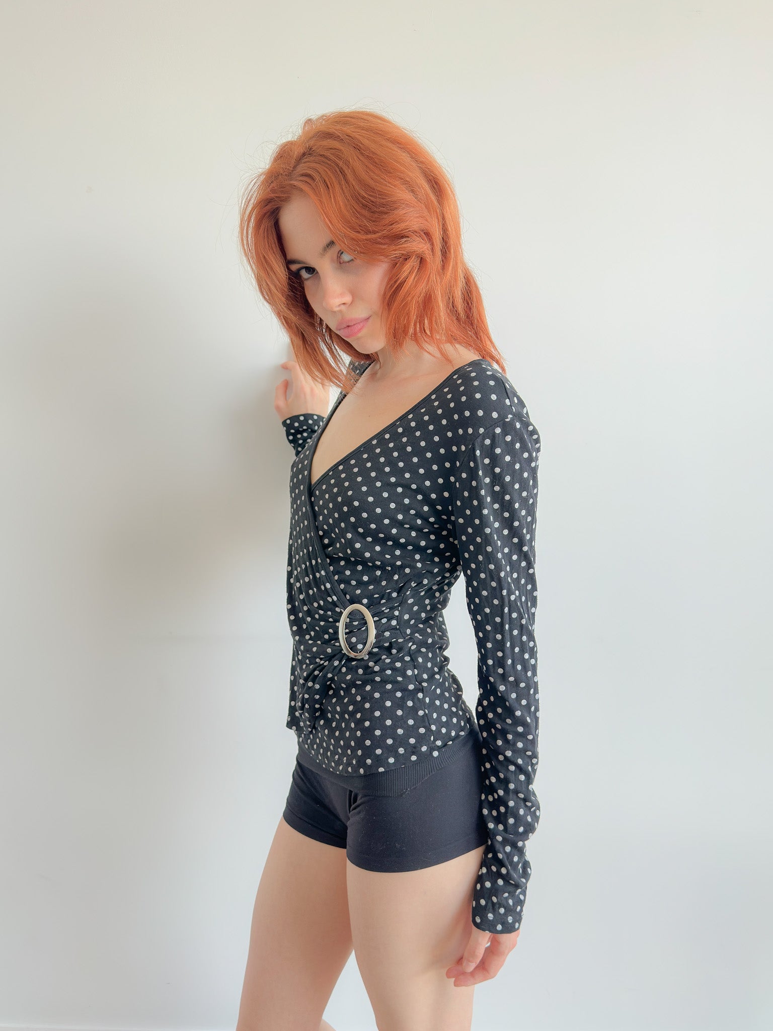 polka dot wrap top / size s-m