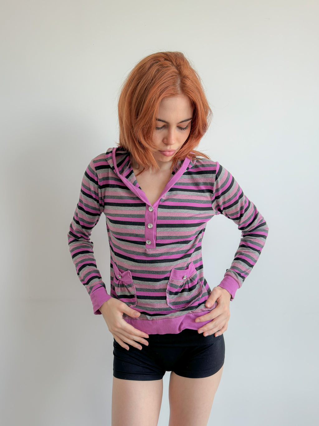hooded stripe top / size s