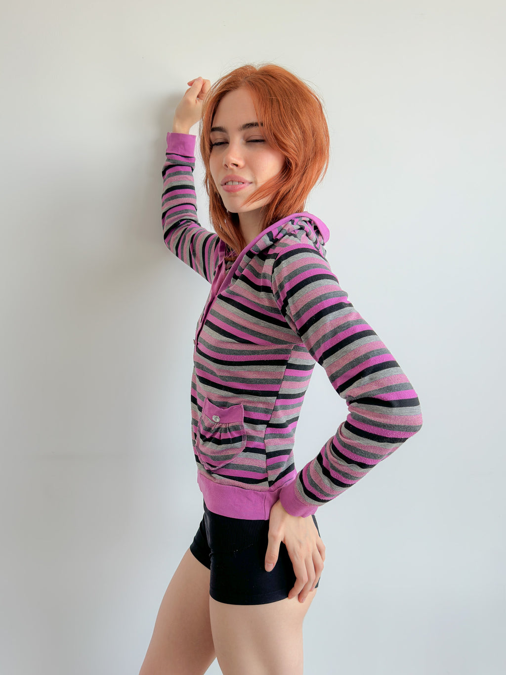 hooded stripe top / size s