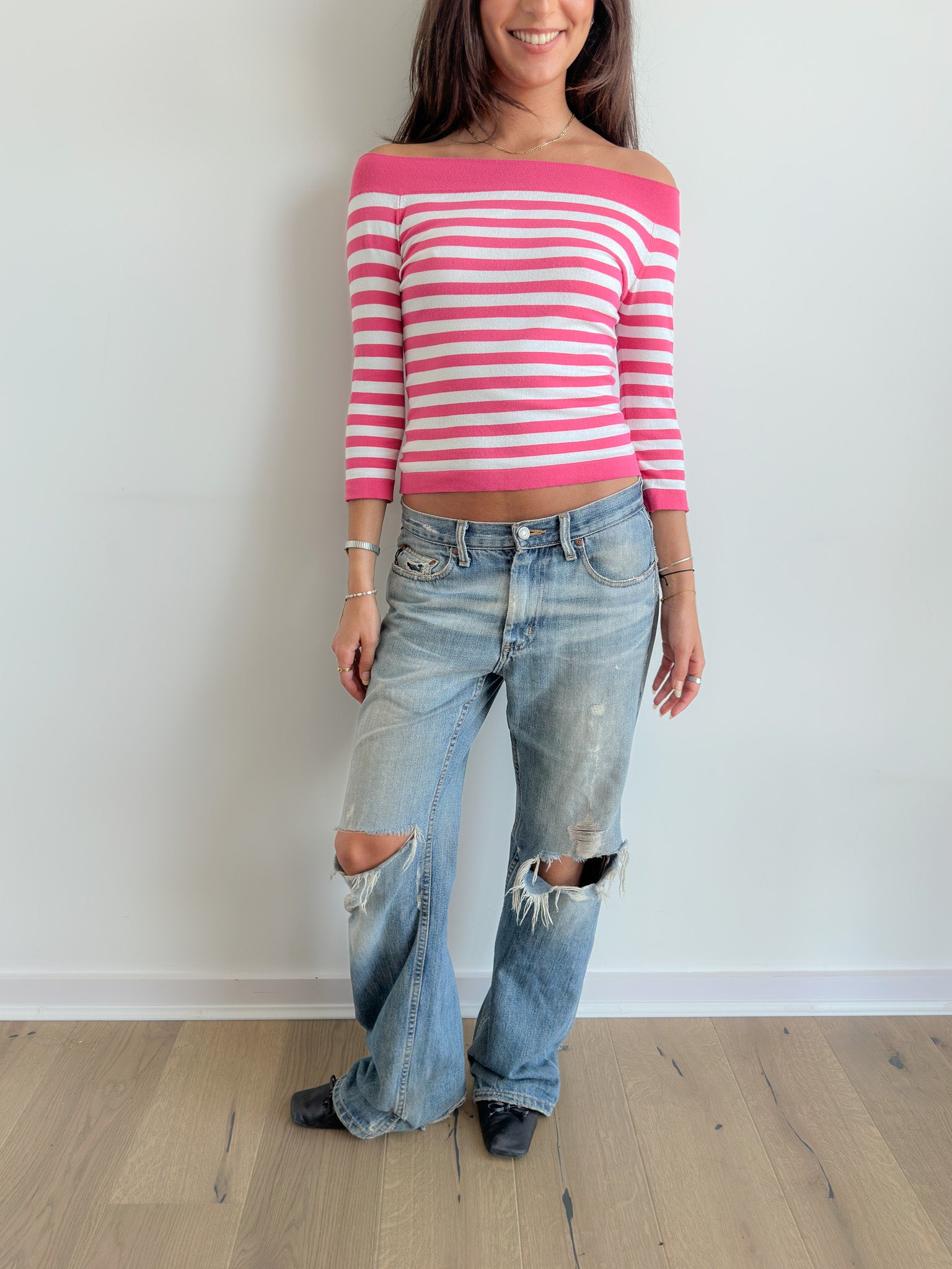 off shoulder stripe top / size s