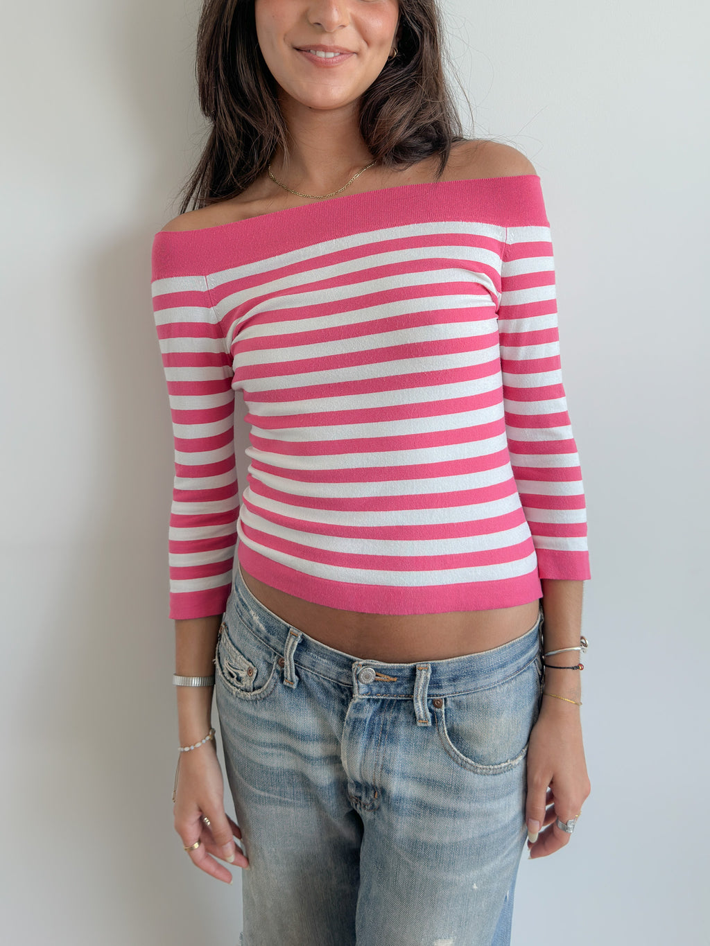 off shoulder stripe top / size s