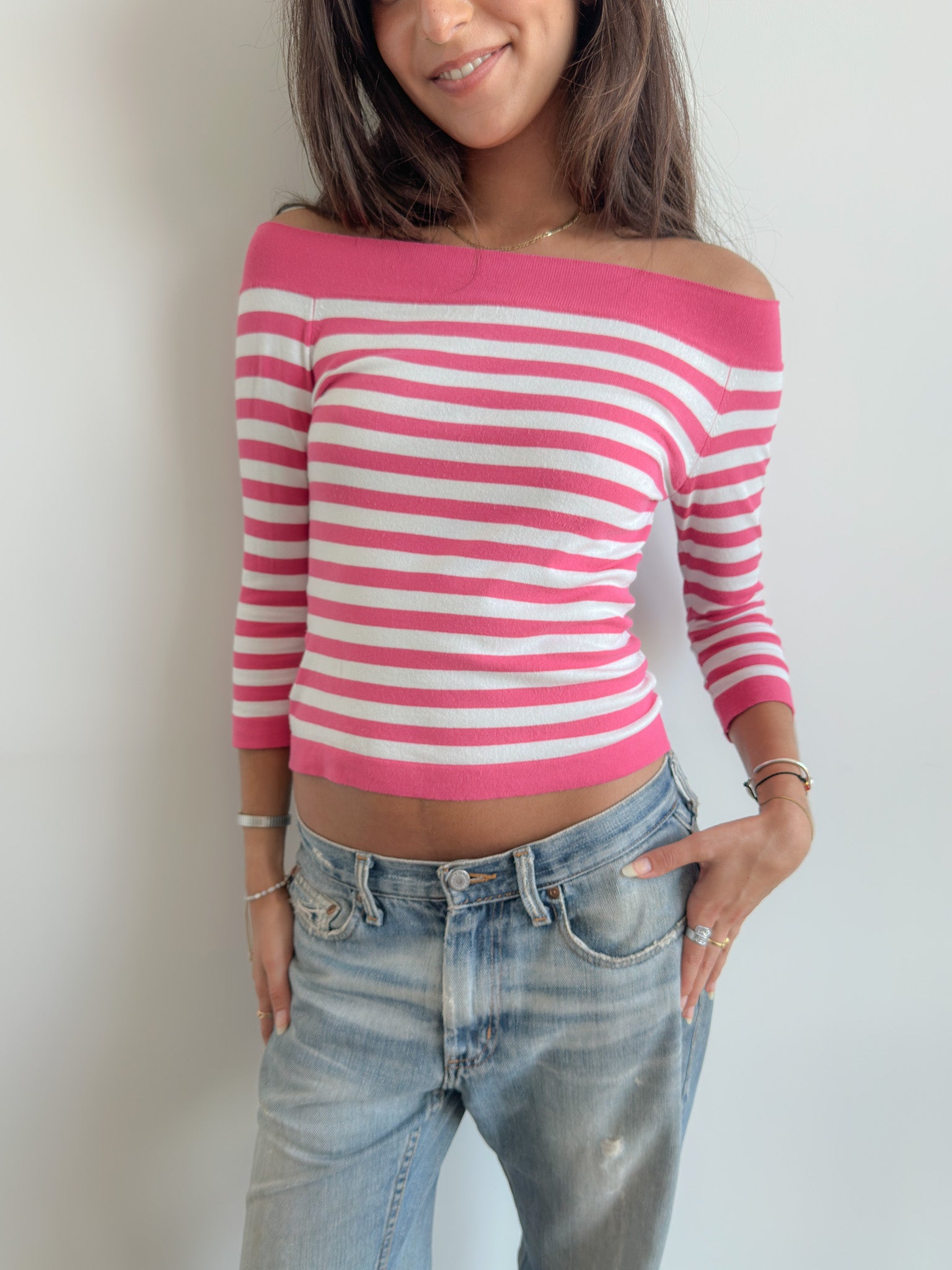 off shoulder stripe top / size s