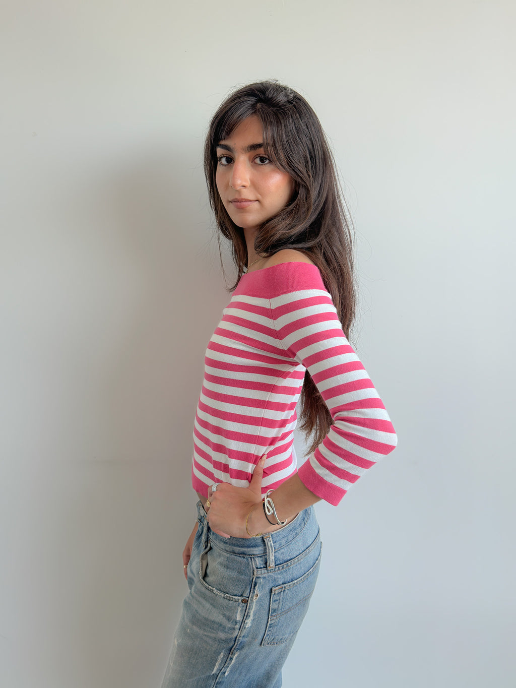 off shoulder stripe top / size s