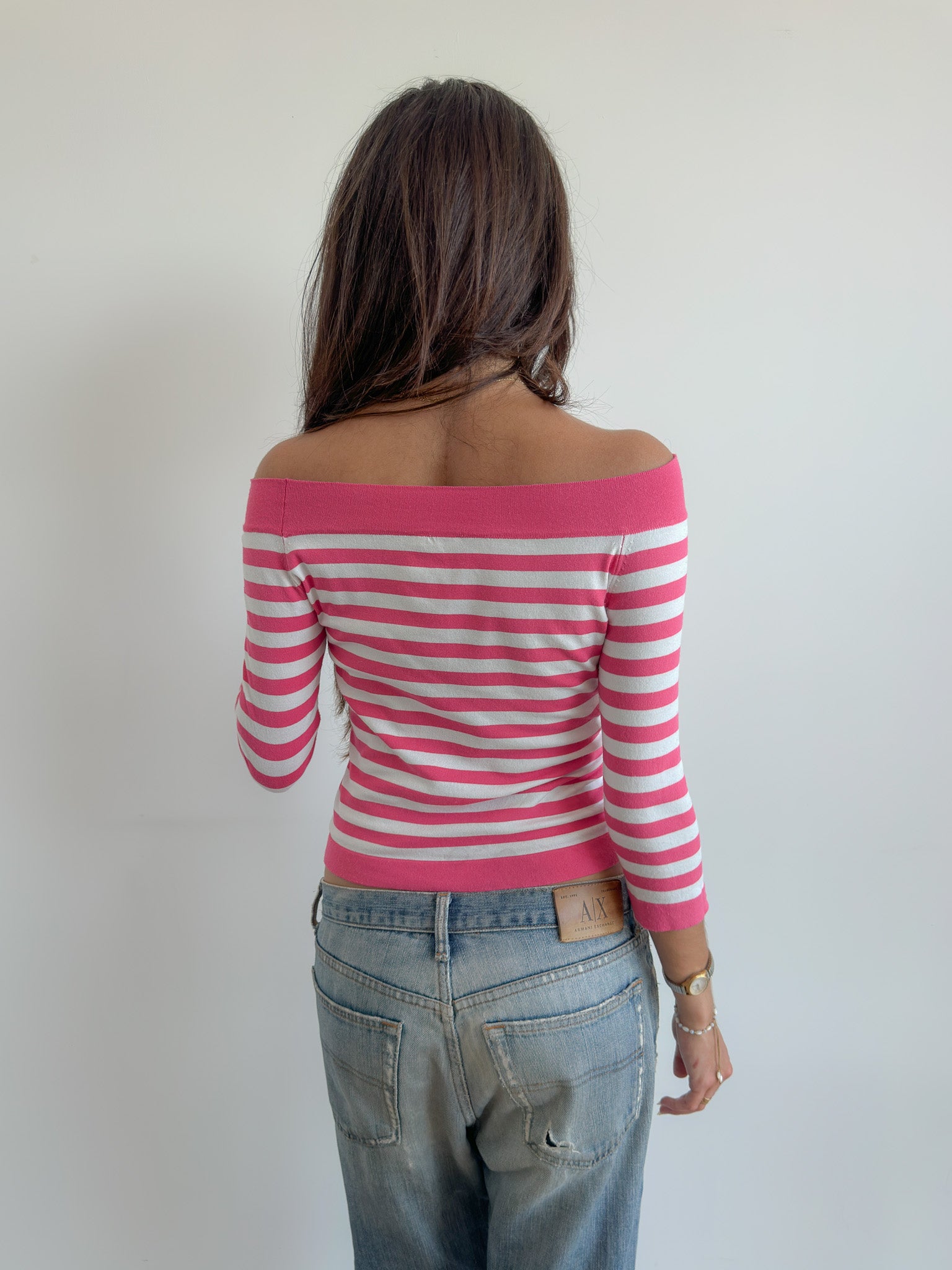 off shoulder stripe top / size s