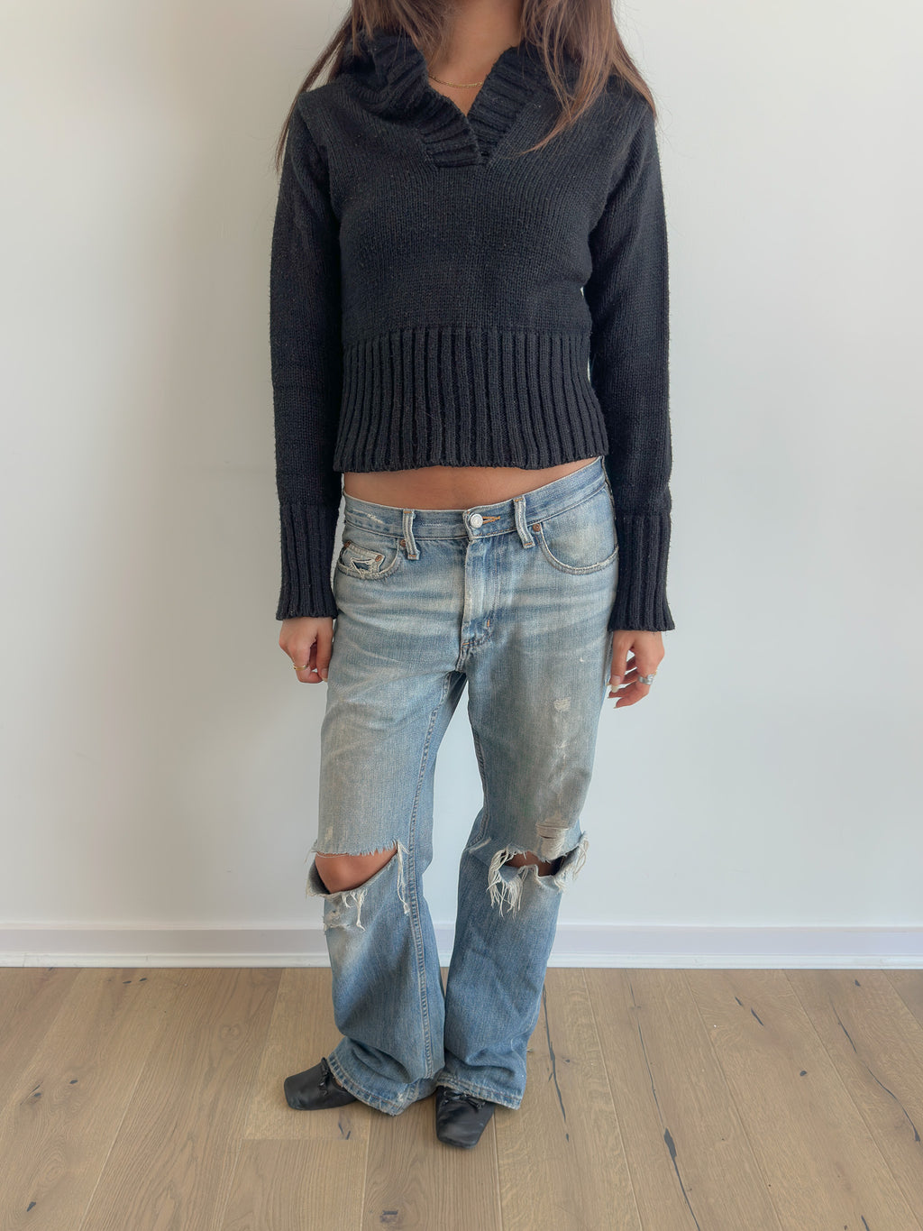 knit hoodie / size xs-s