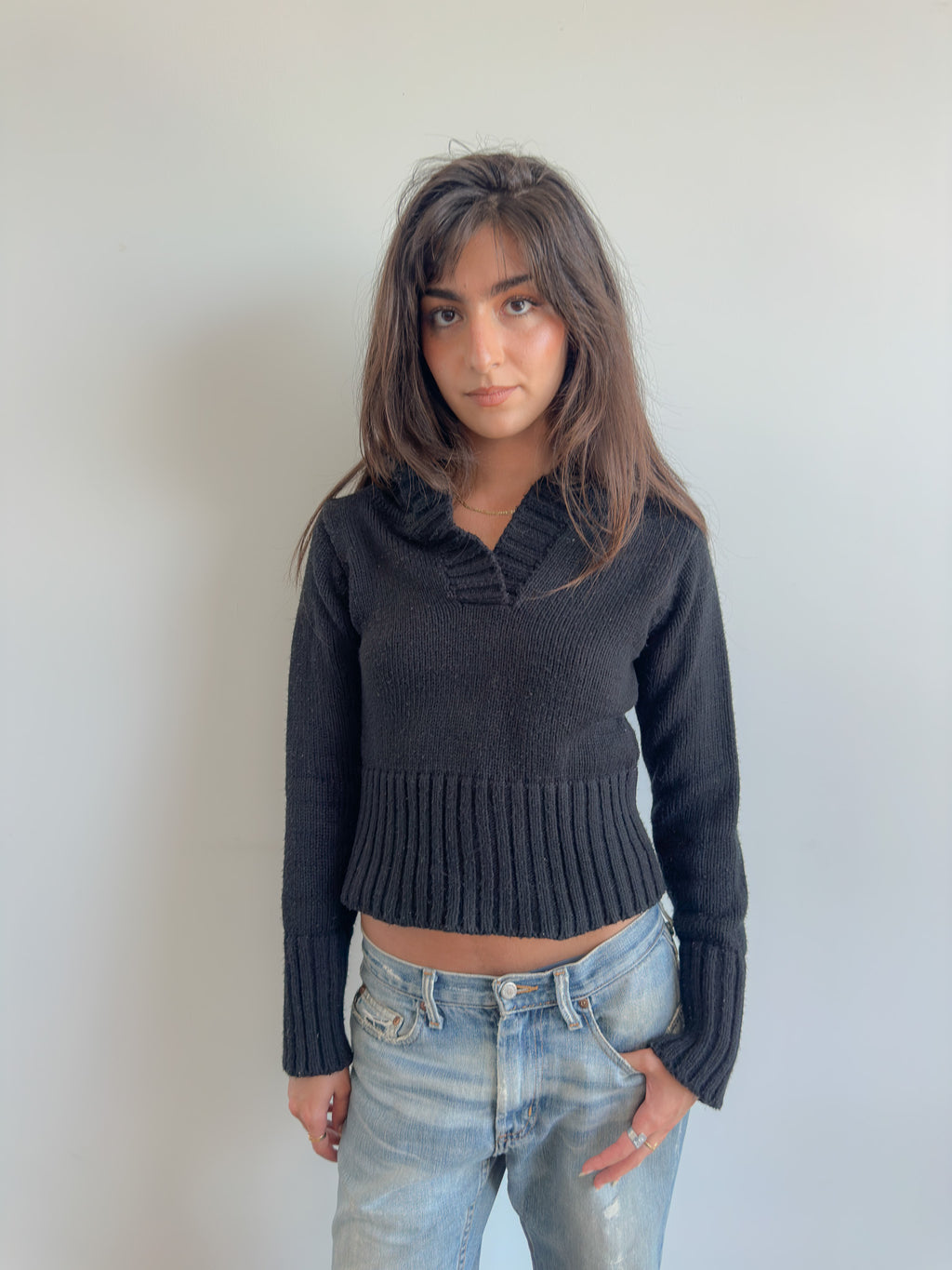 knit hoodie / size xs-s