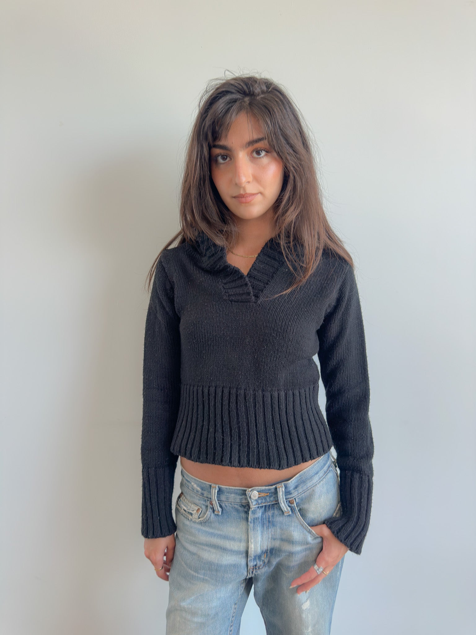 knit hoodie / size xs-s