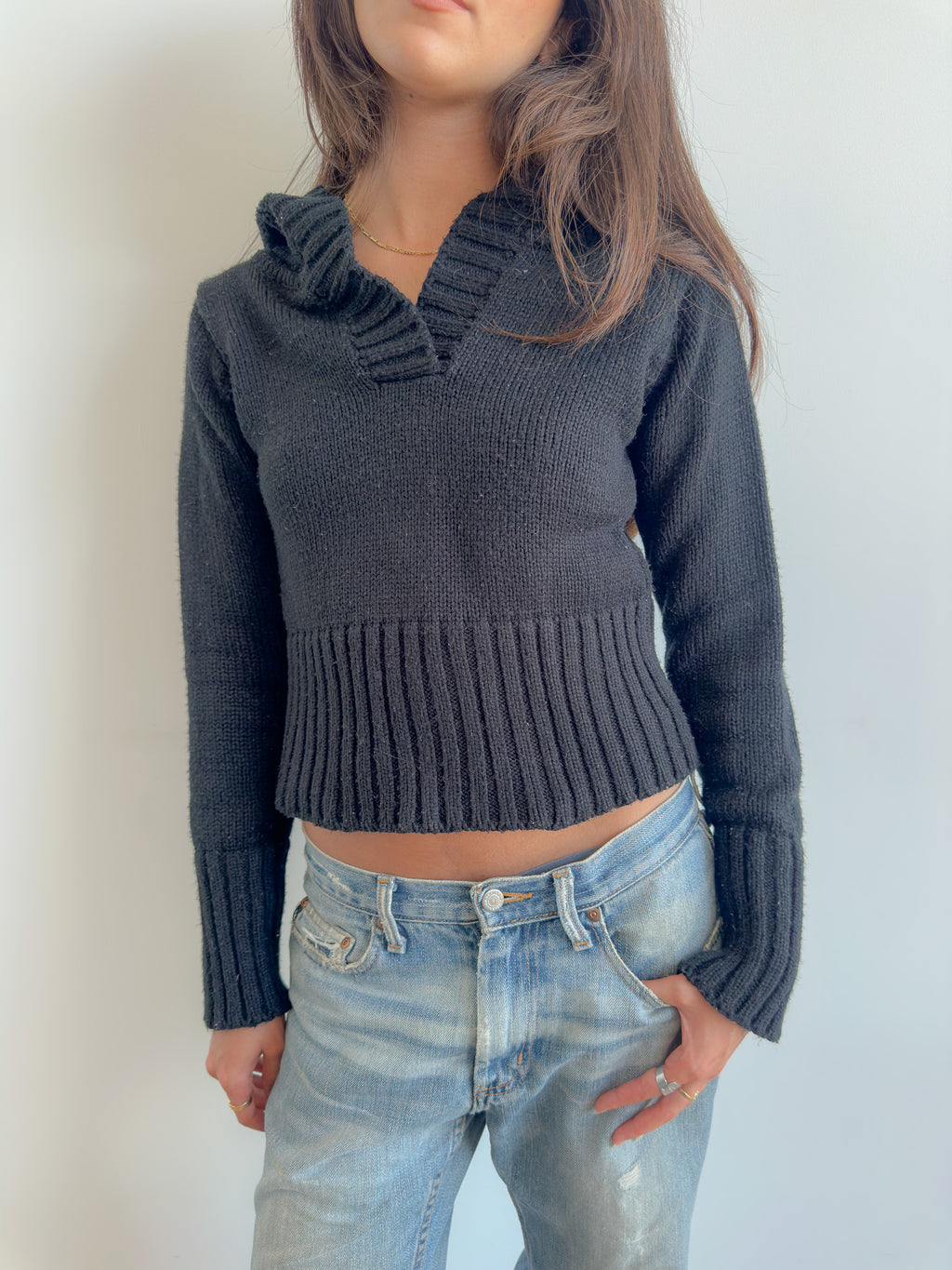 knit hoodie / size xs-s