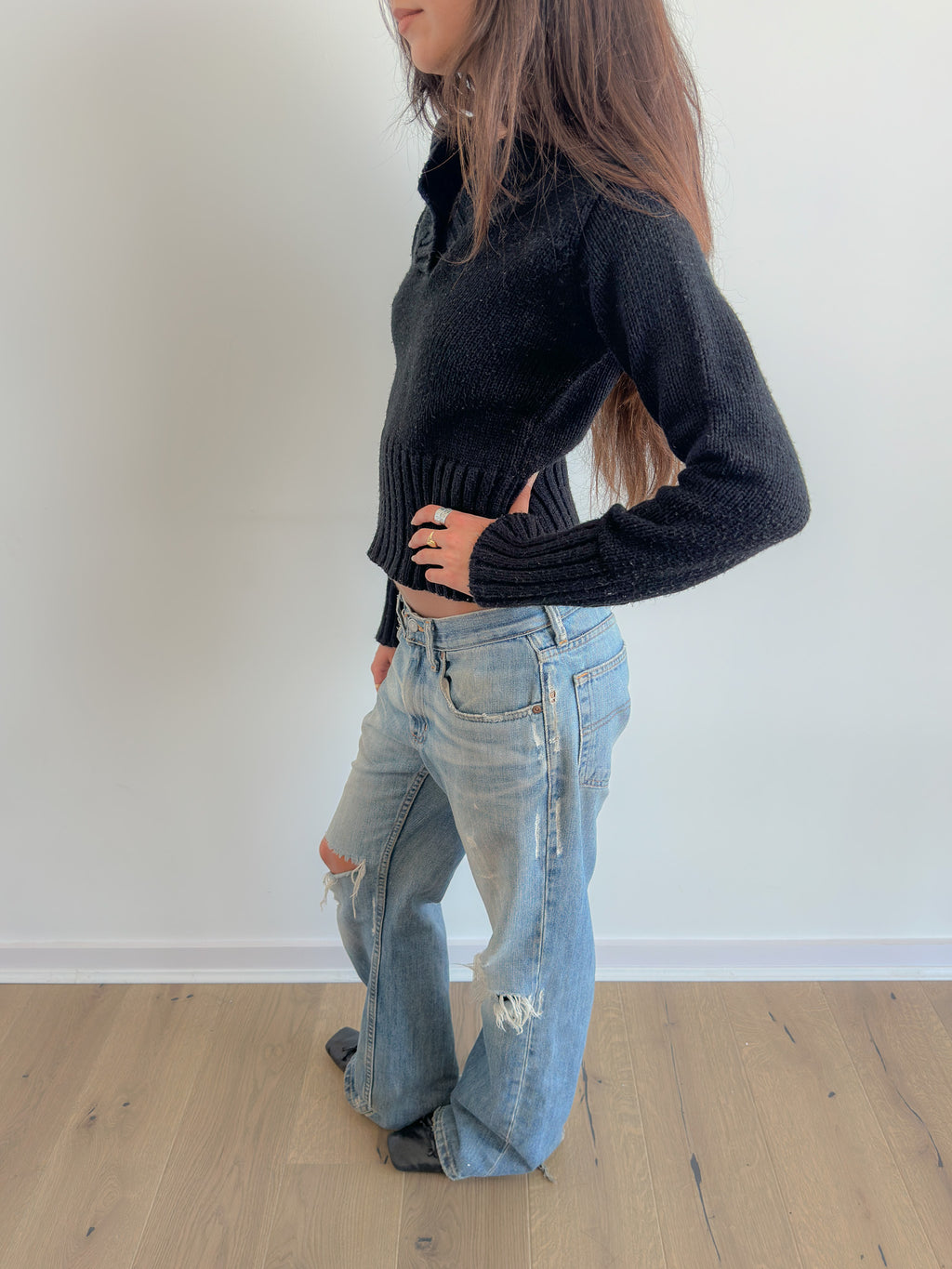 knit hoodie / size xs-s