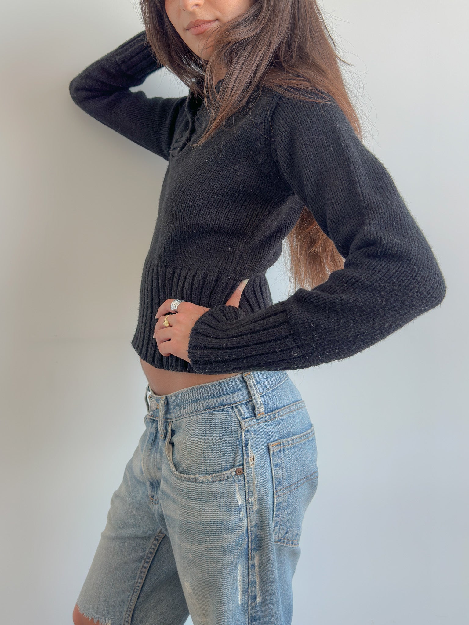 knit hoodie / size xs-s