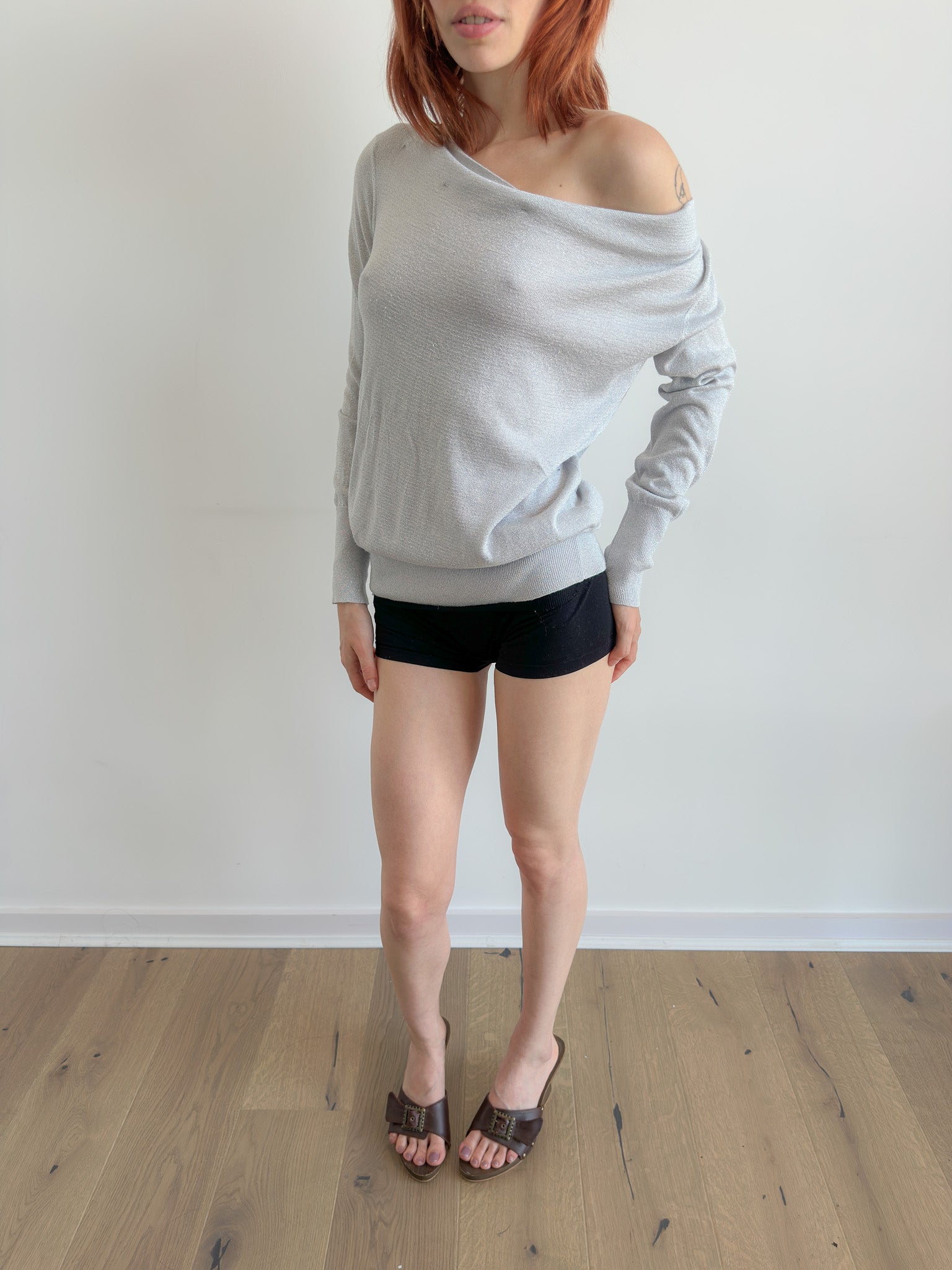 slouchy off shoulder knit / size s