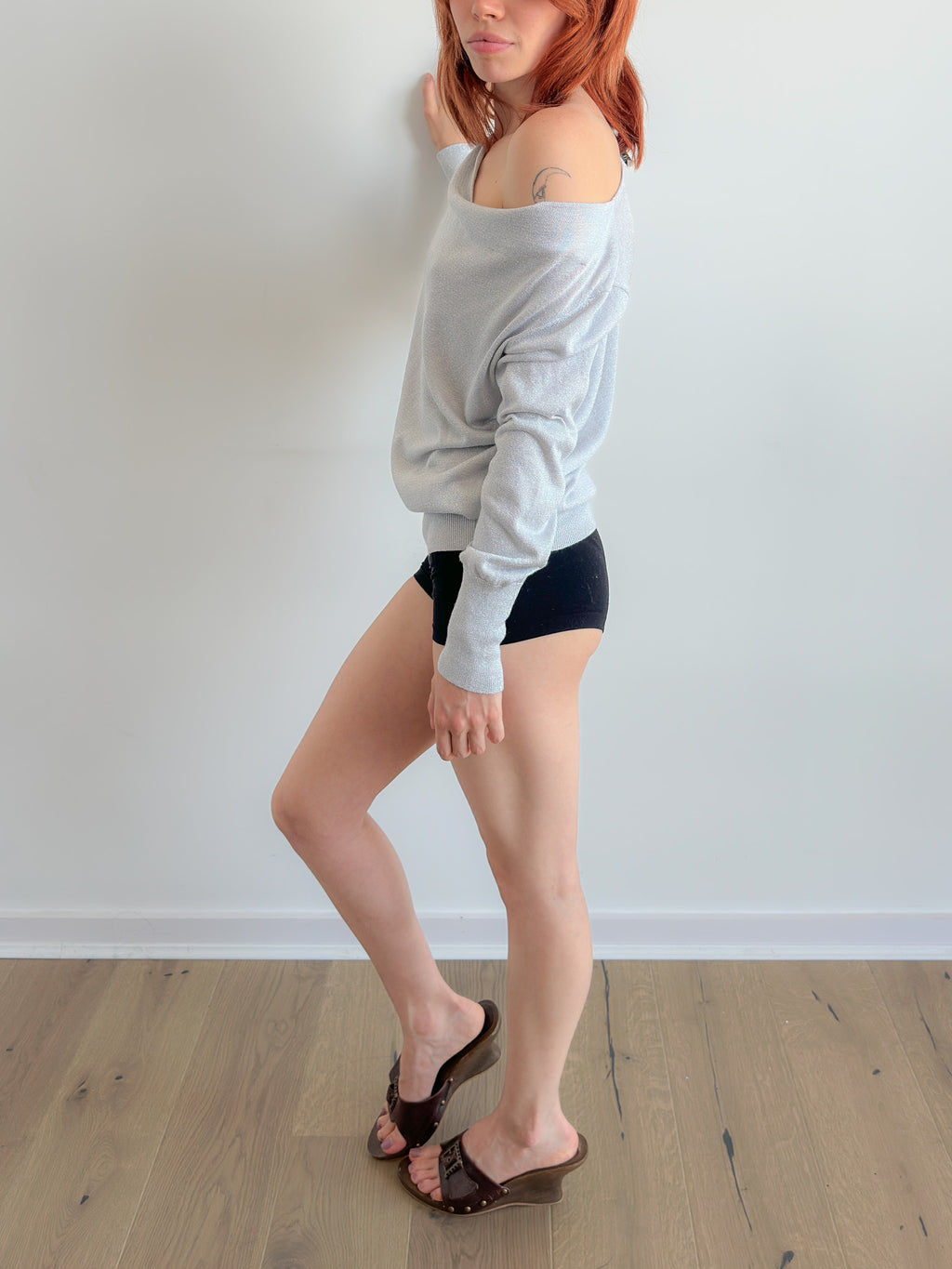 slouchy off shoulder knit / size s