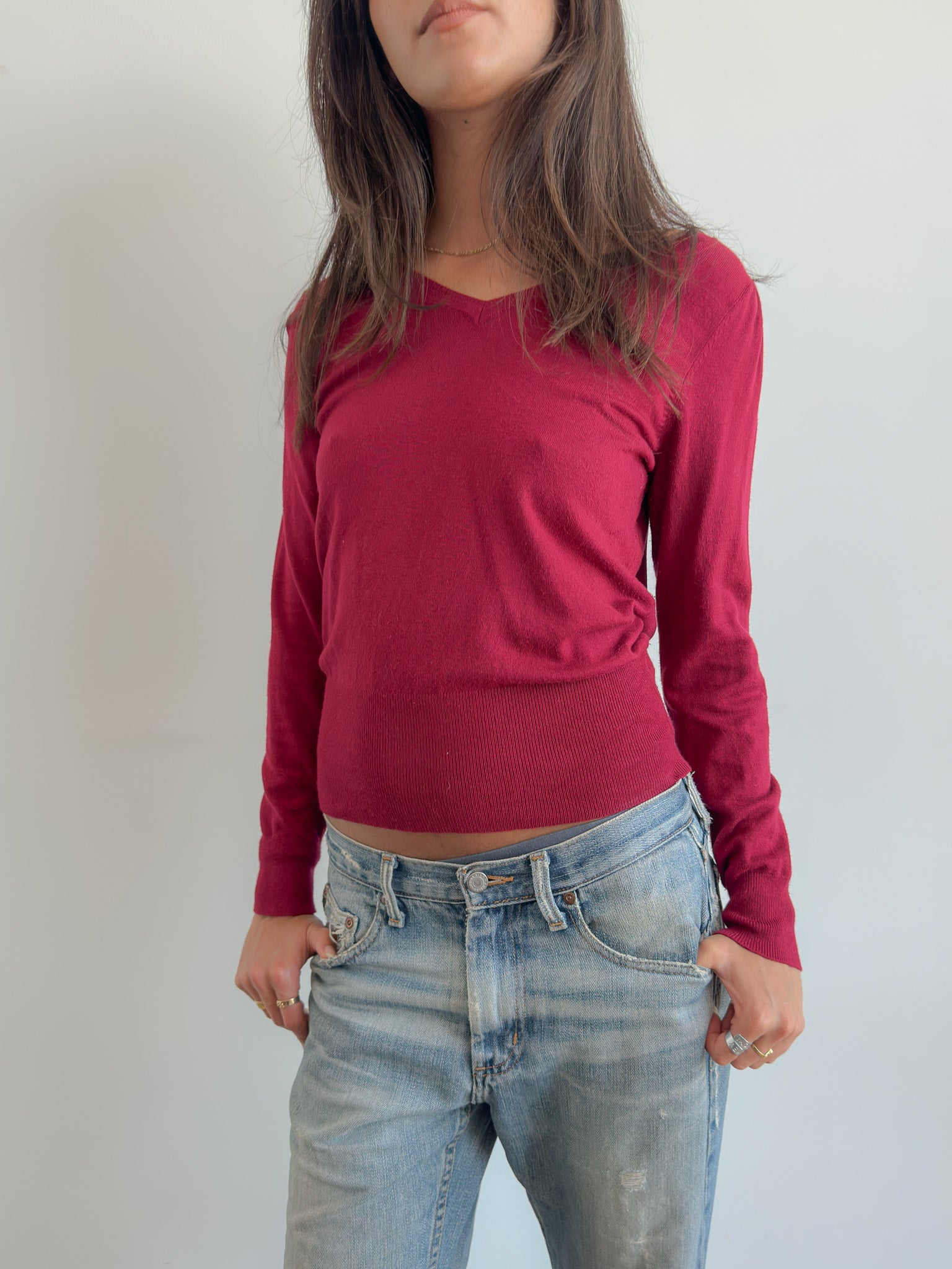 raspberry v-neck knit / size xs-s