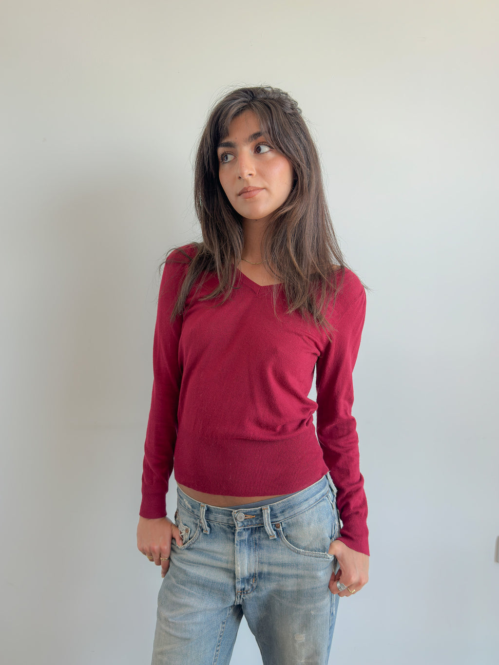 raspberry v-neck knit / size xs-s
