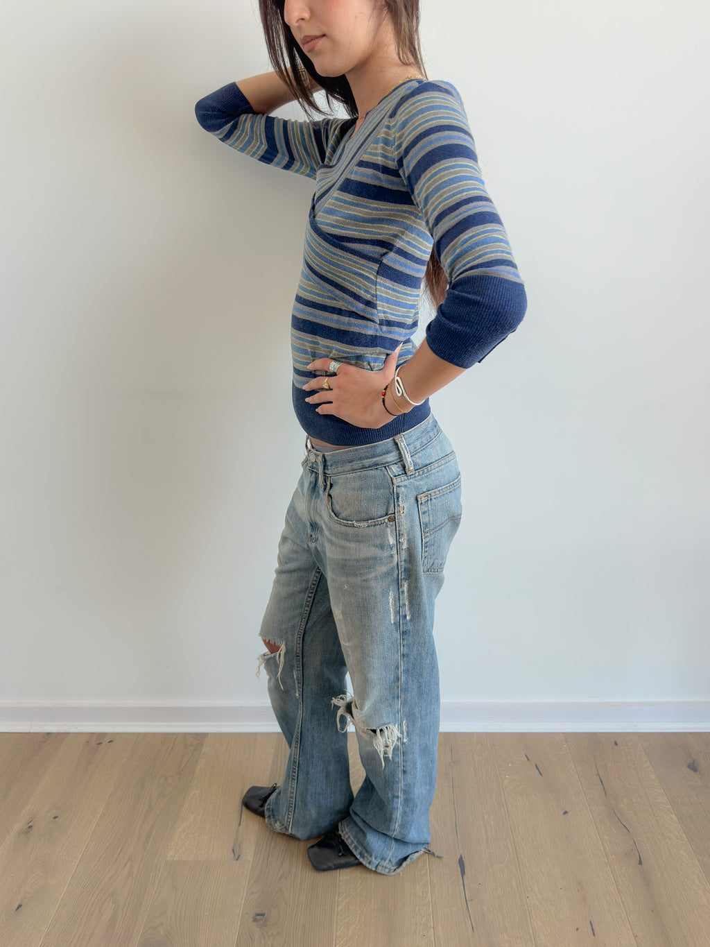 3/4 sleeve stripe knit / size s