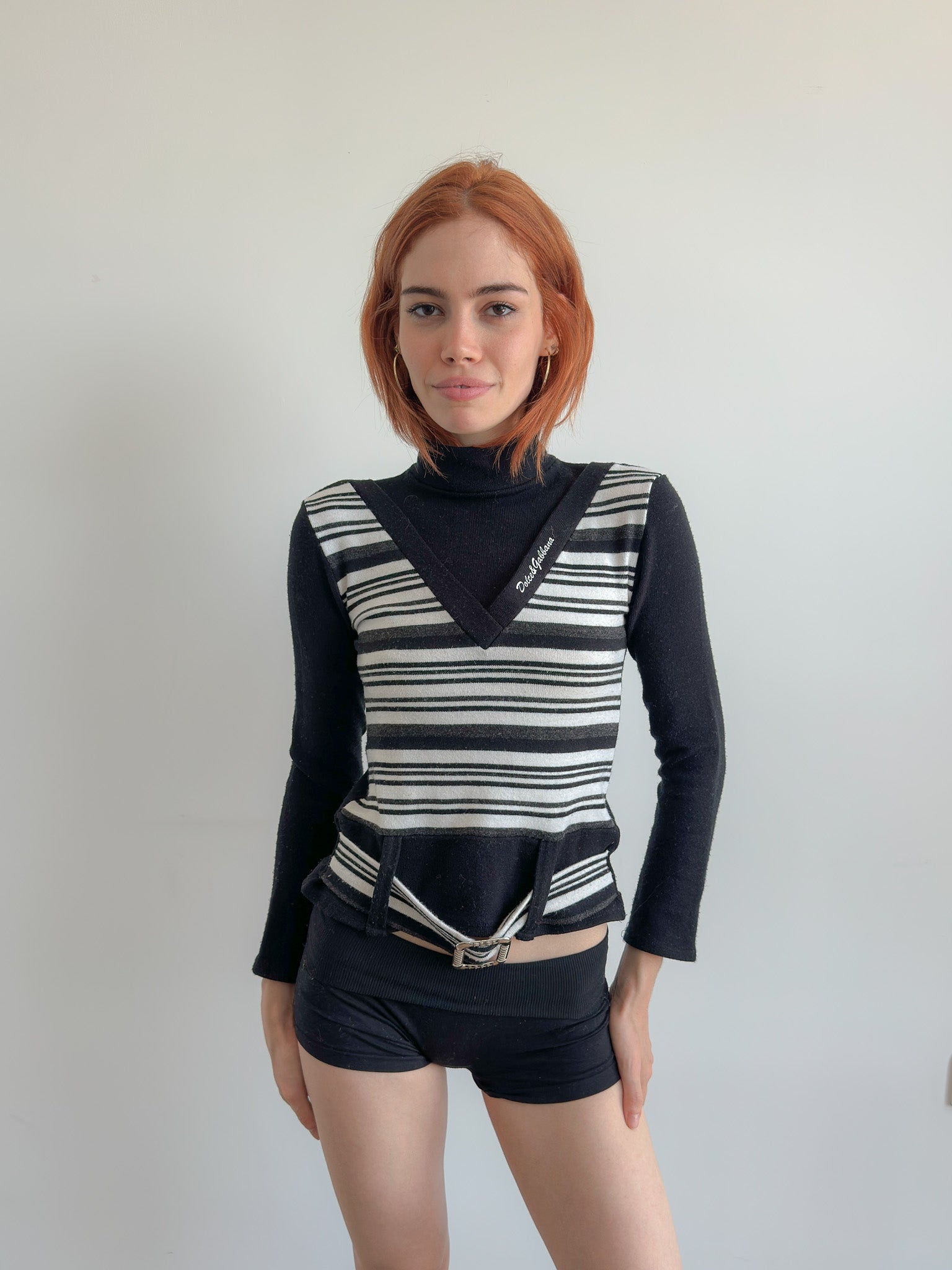 stripe roll neck knit / size xs-s