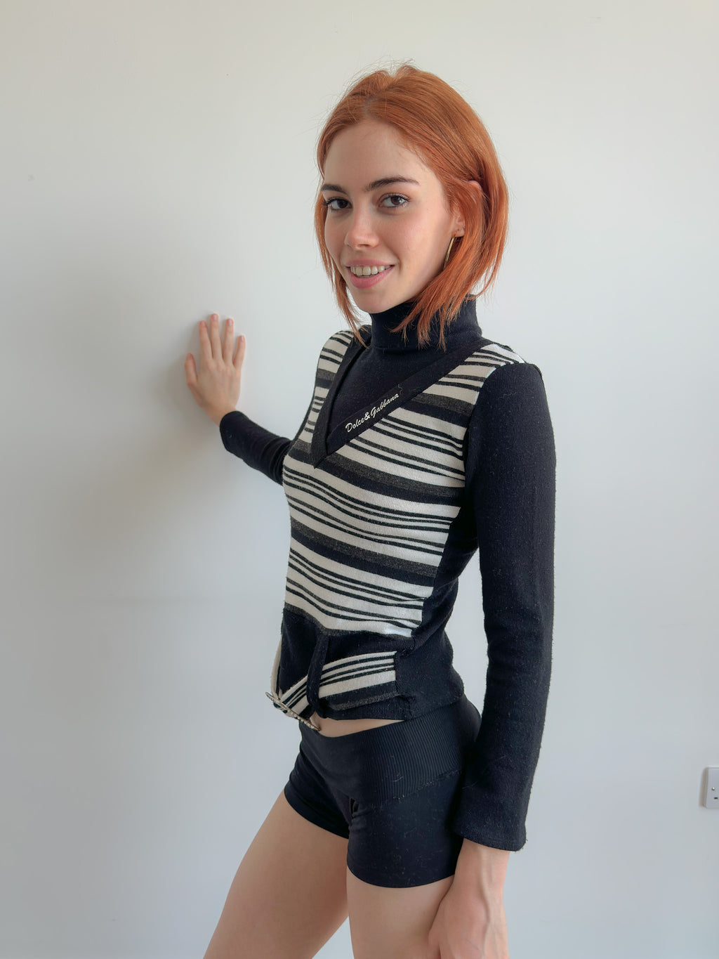 stripe roll neck knit / size xs-s