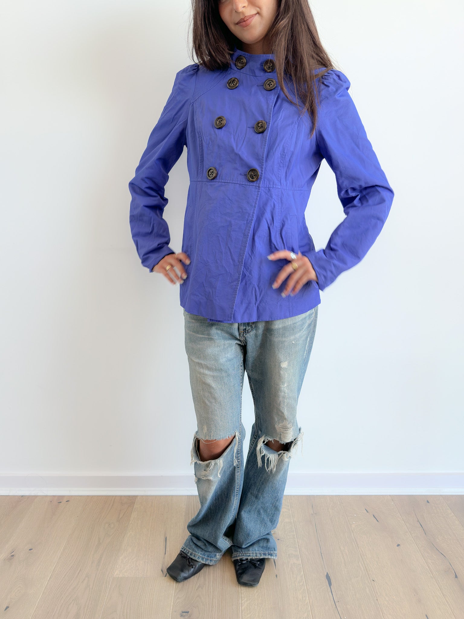 blue pea coat / size m