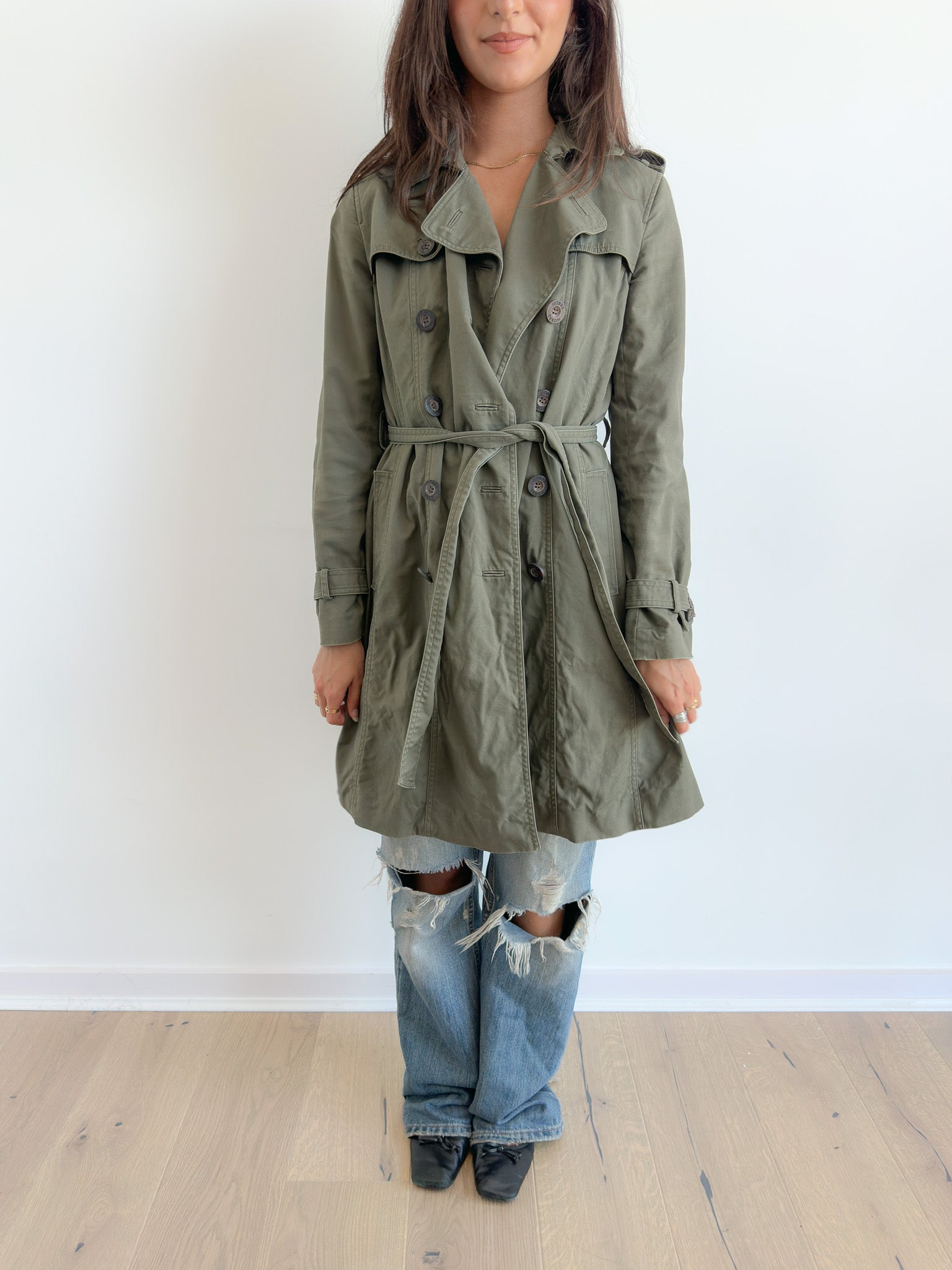 olive trench coat / size s-m