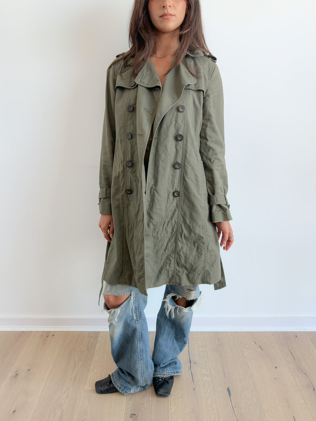olive trench coat / size s-m