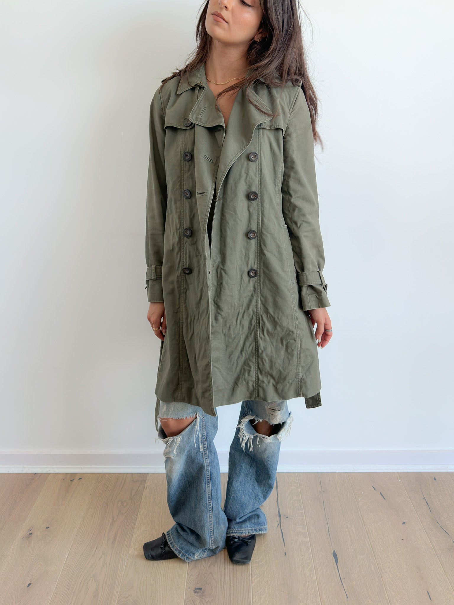 olive trench coat / size s-m