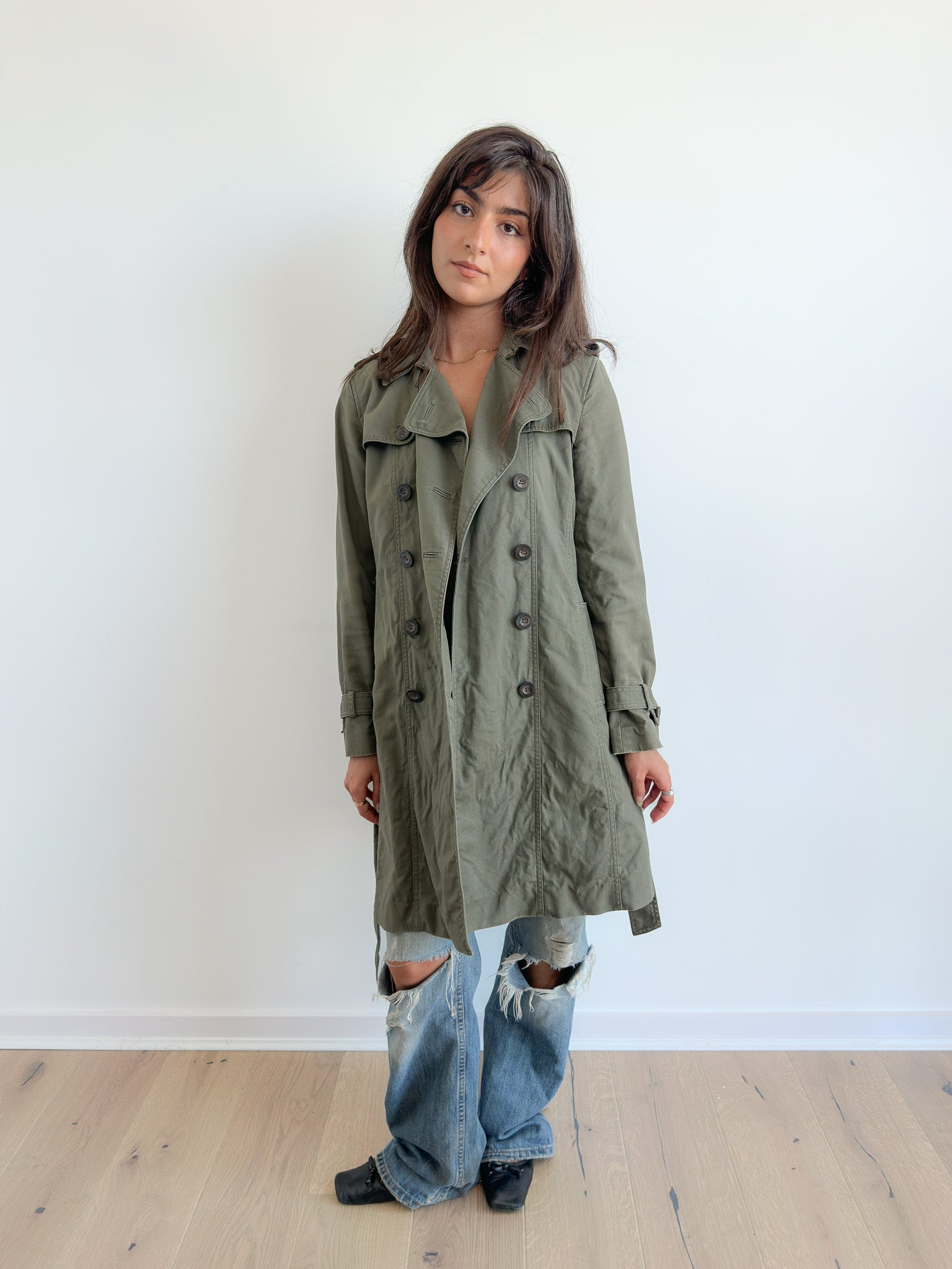 olive trench coat / size s-m
