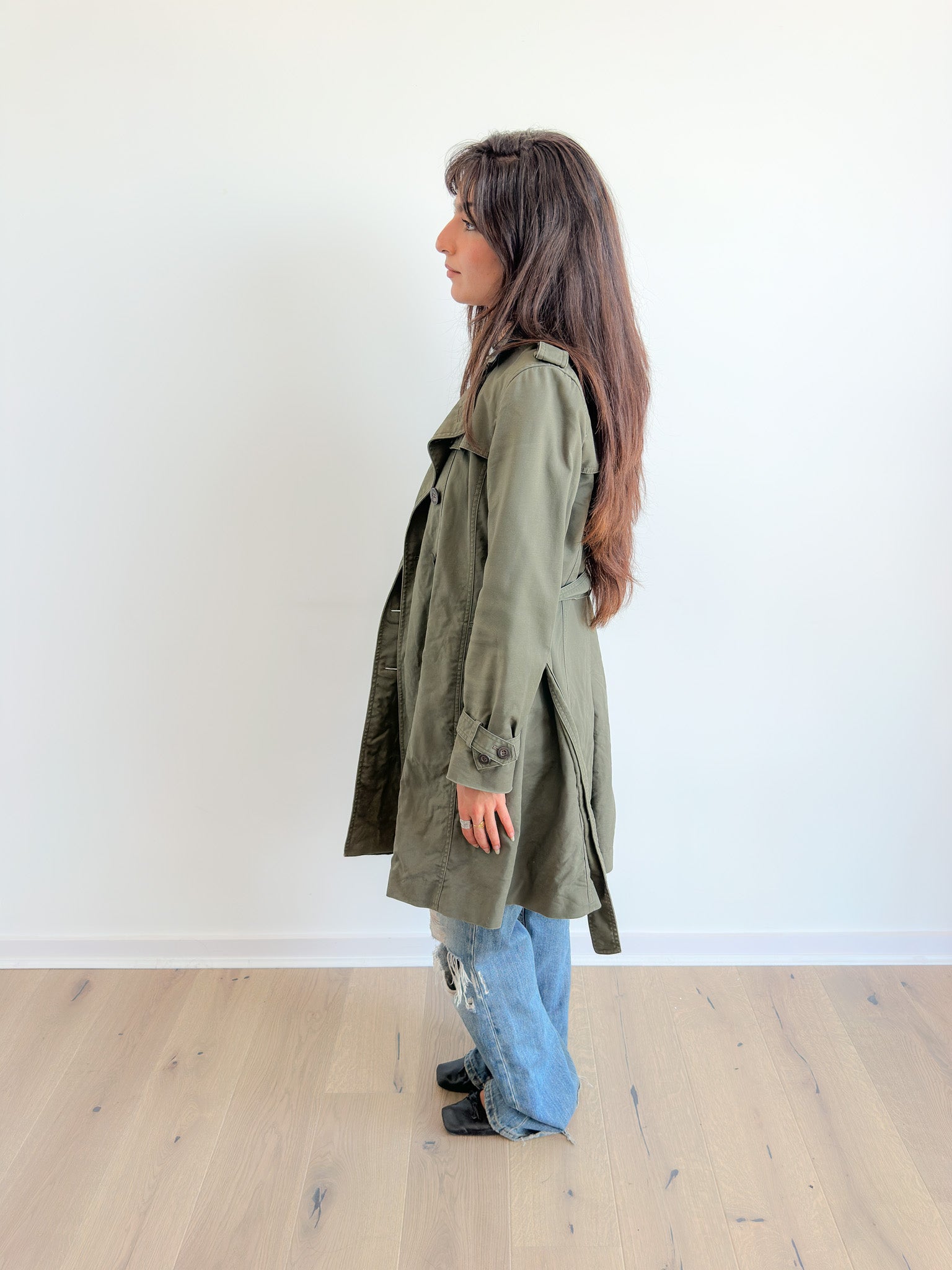 olive trench coat / size s-m