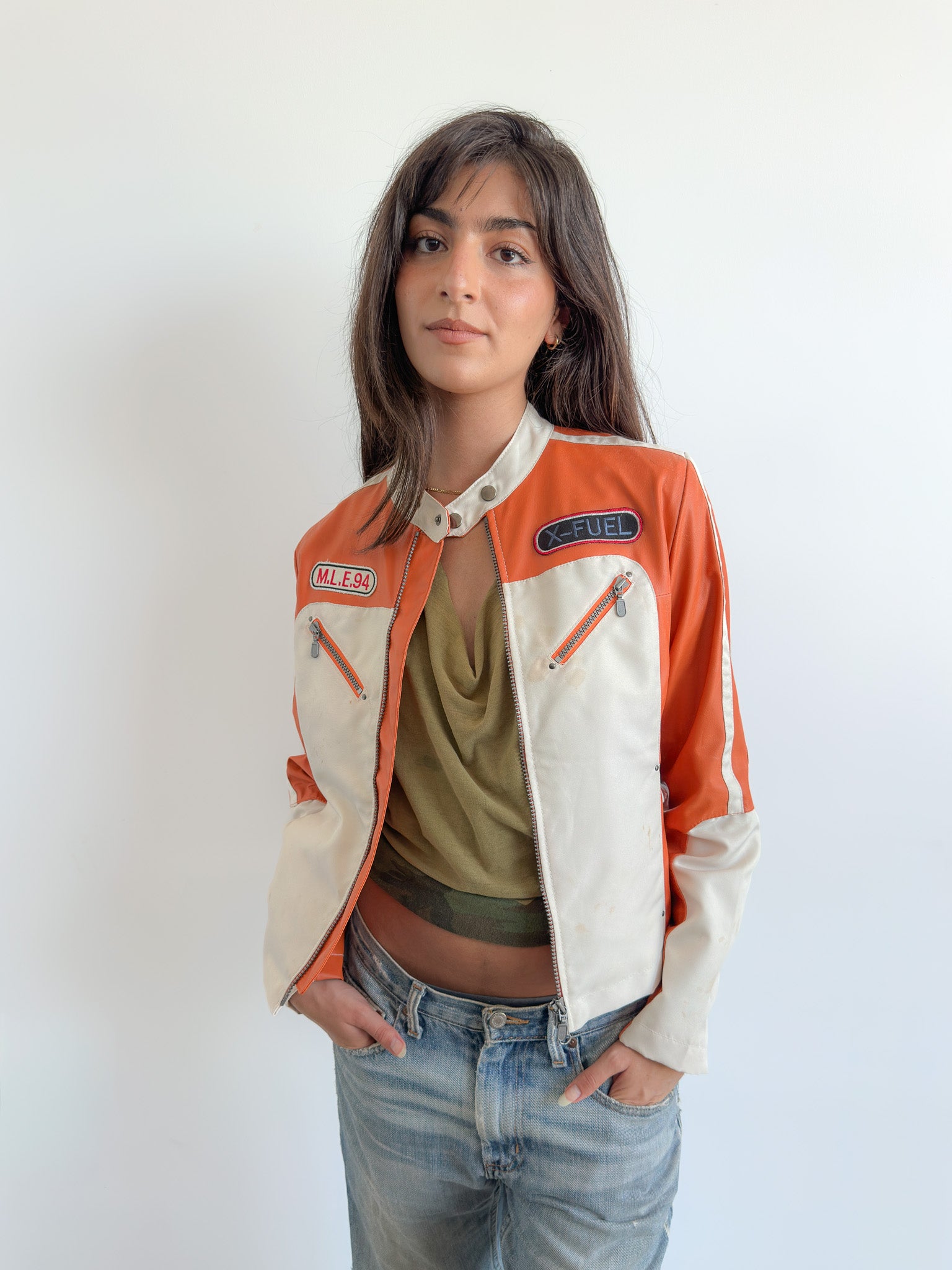 orange moto jacket / size s