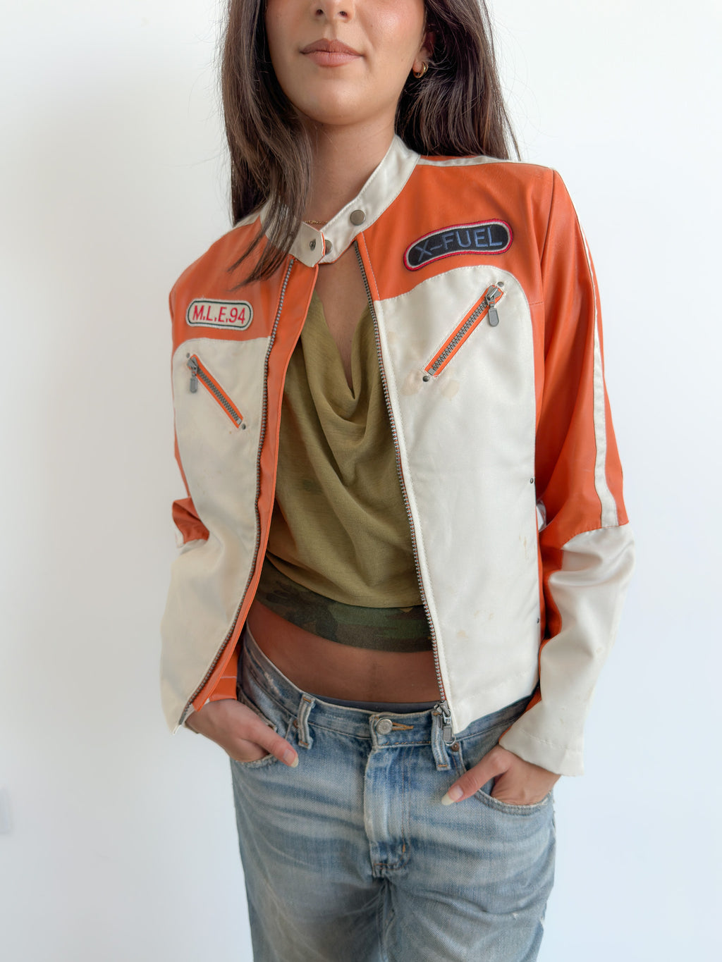 orange moto jacket / size s