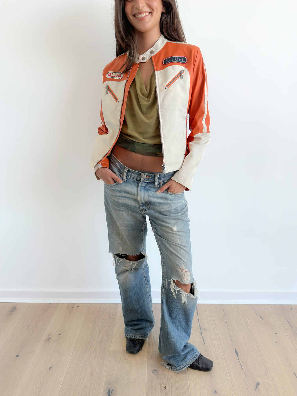 orange moto jacket / size s
